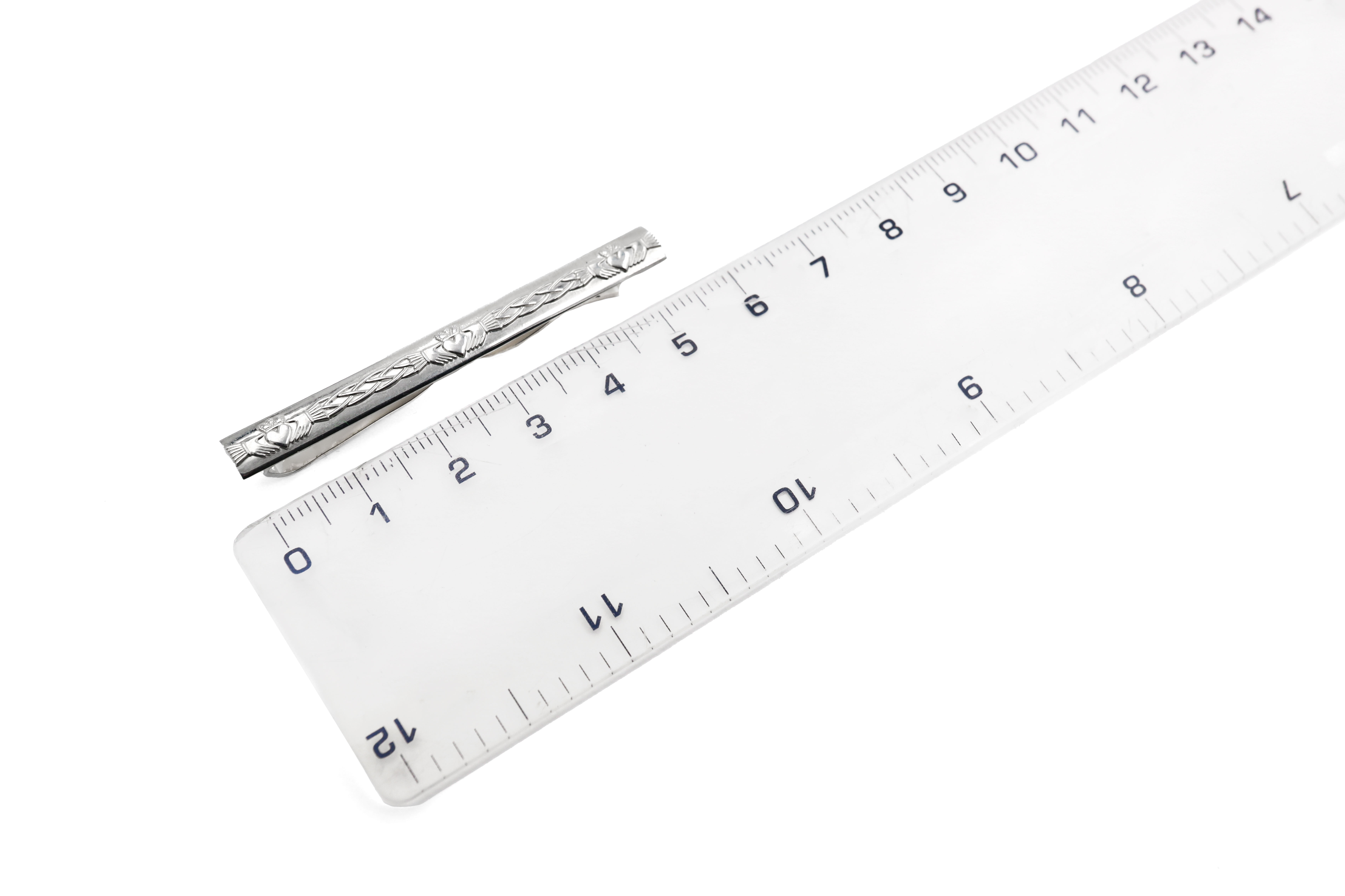 Mens Genuine Polished Sterling Silver Claddagh & Celtic Knot Tie Bar. Picture For Scale.