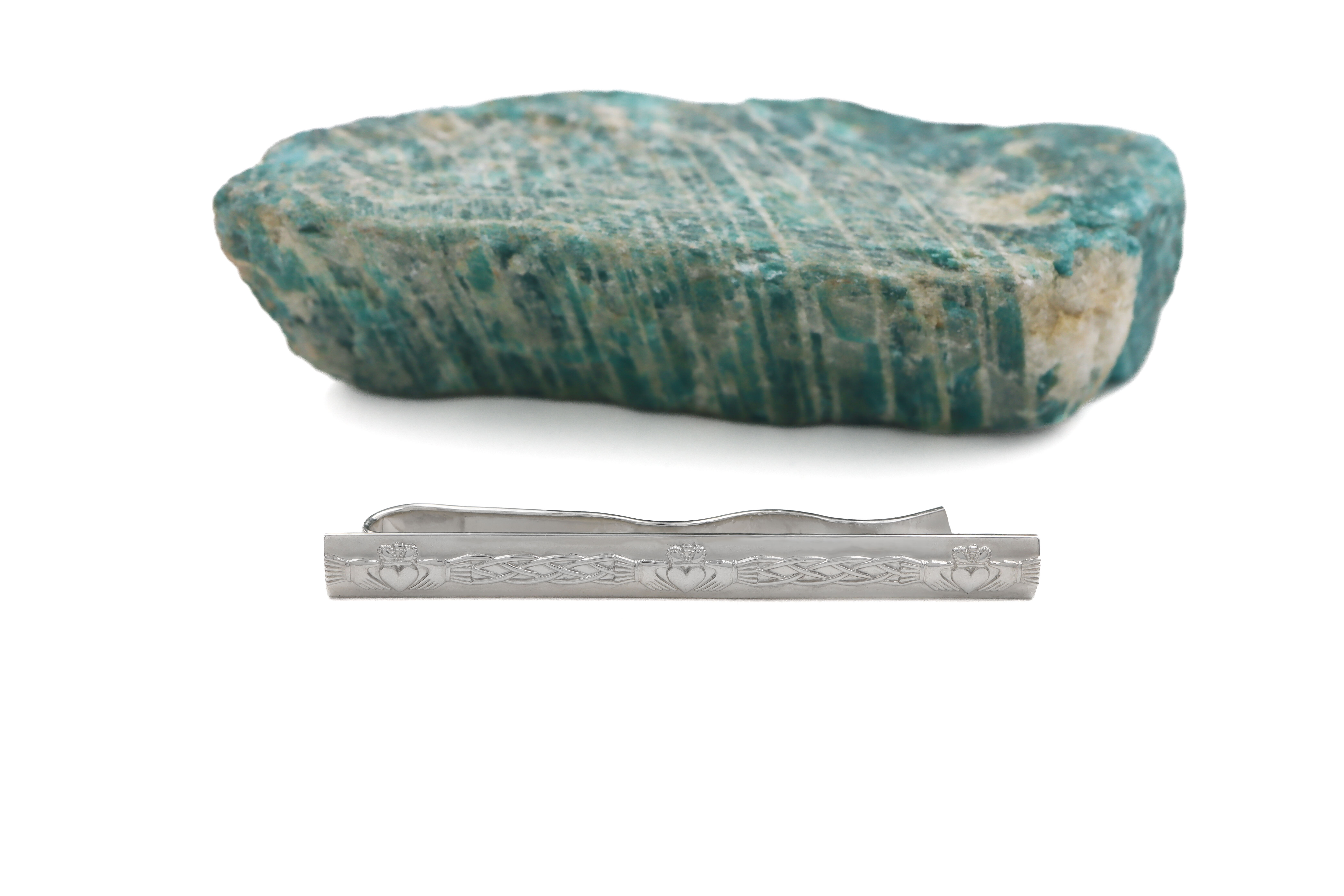 Mens Claddagh & Celtic Knot Tie Bar in Sterling Silver With a Polished Finish