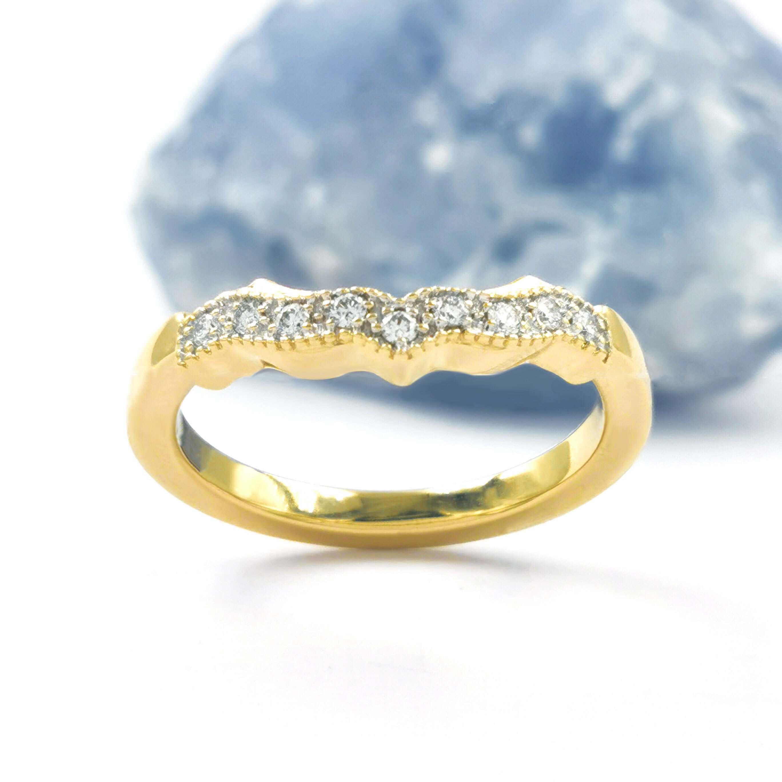 Classic Yellow Gold Diamond Claddagh Engagement Ring matching band crop