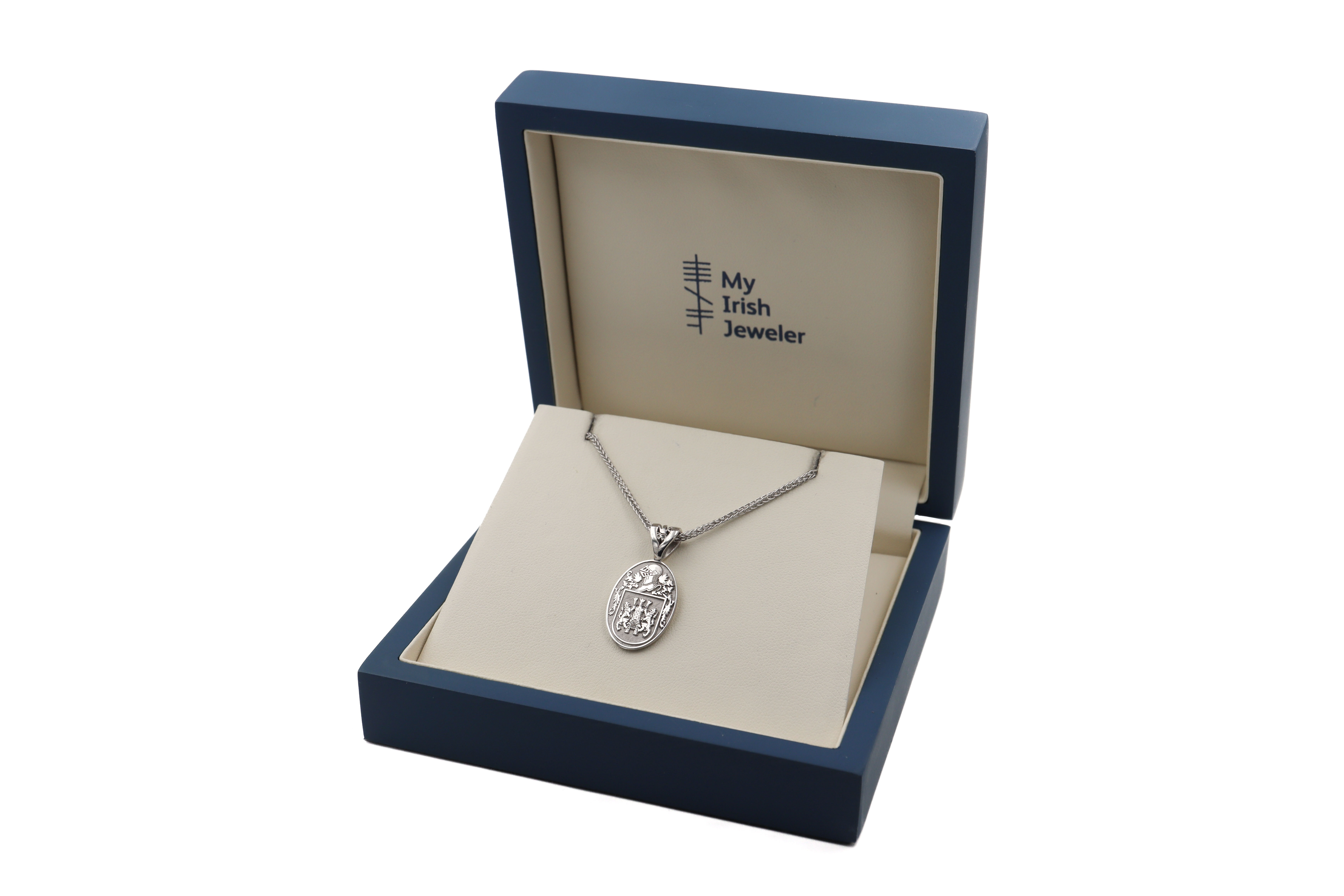 Real White Gold Family Crest & Medals and Medallions Necklace. In Luxury Packaging.