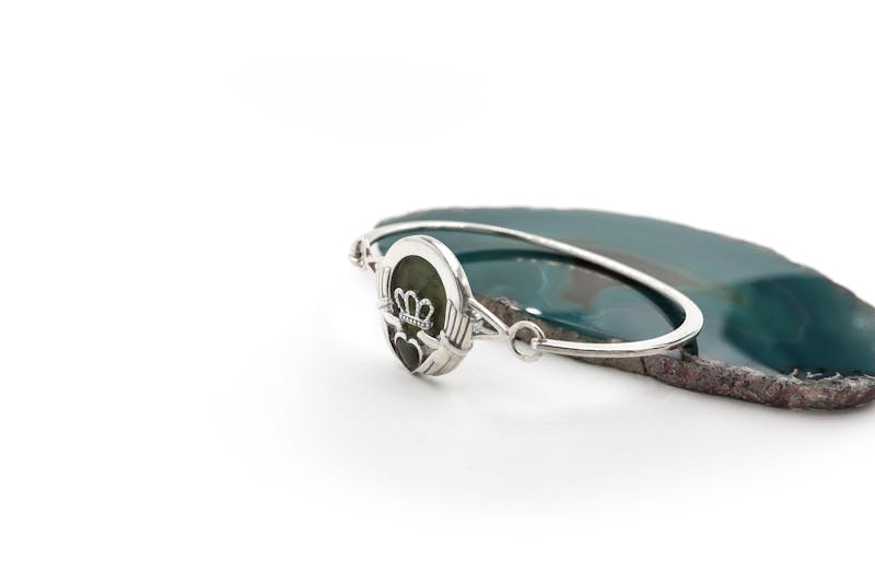 Striking Sterling Silver Claddagh & Connemara Marble Bracelet For Women