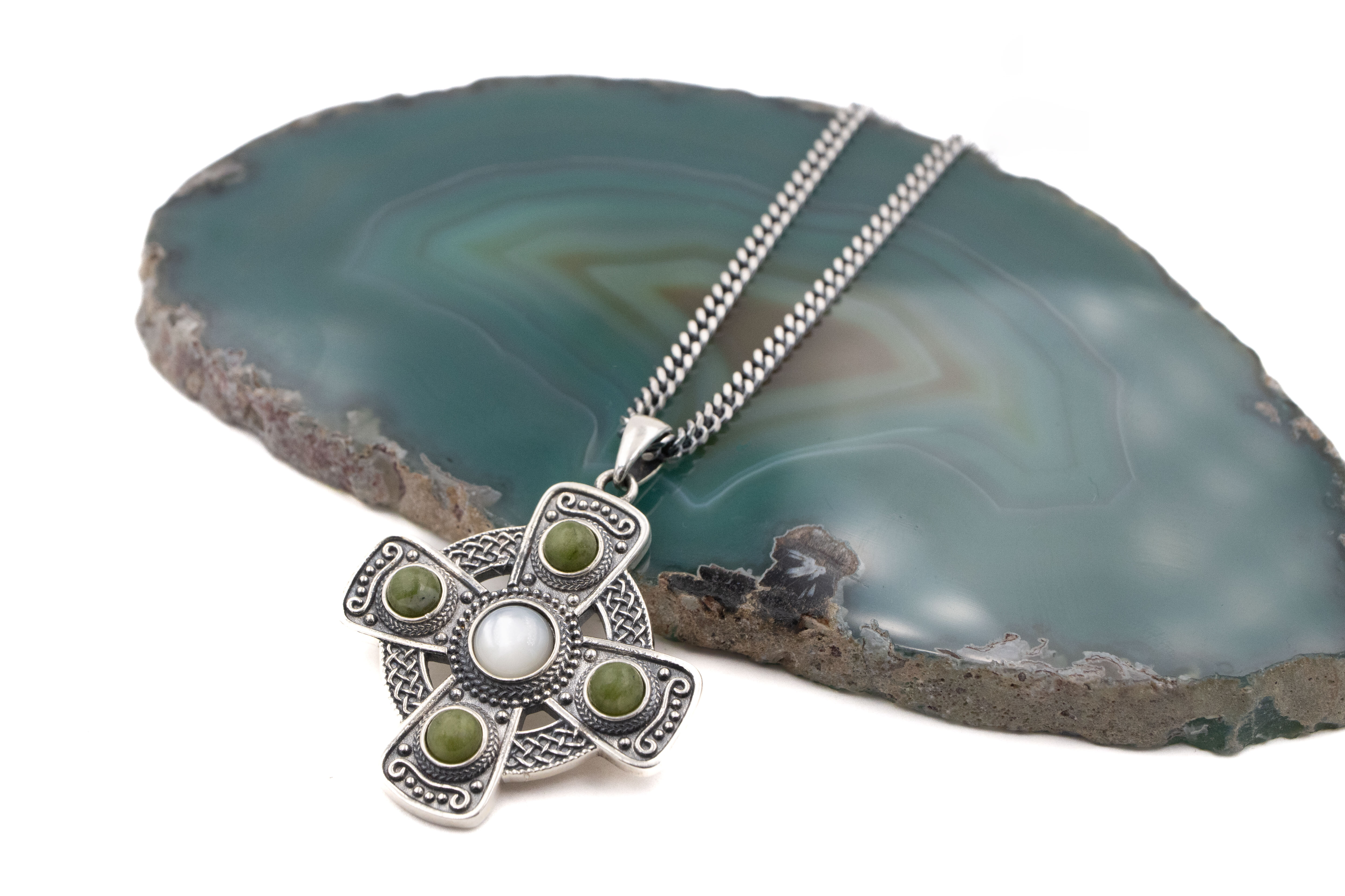 Gorgeous Sterling Silver Celtic Cross Necklace. Side View.