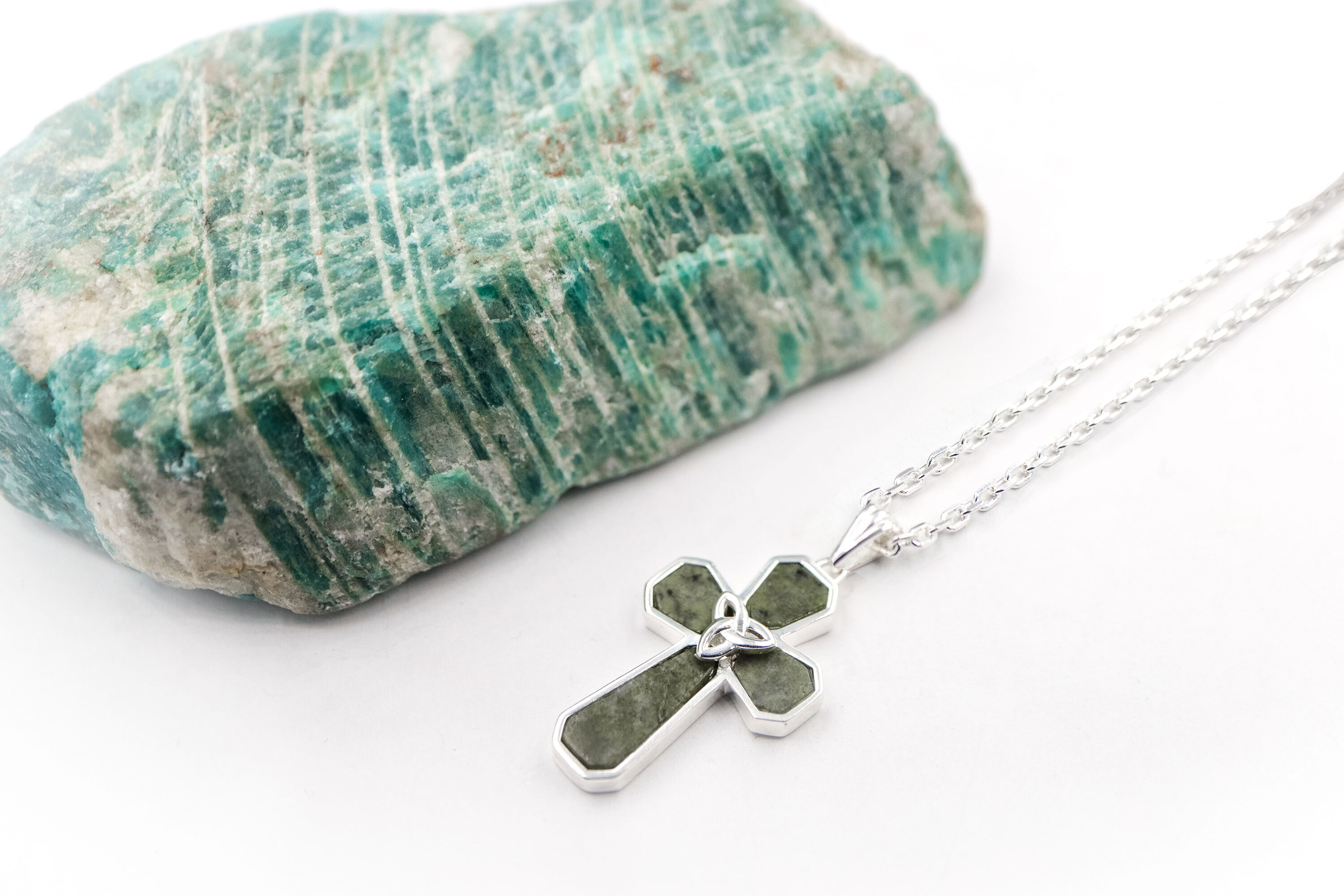 Genuine Sterling Silver Connemara Marble & Celtic Cross Necklace For Kid