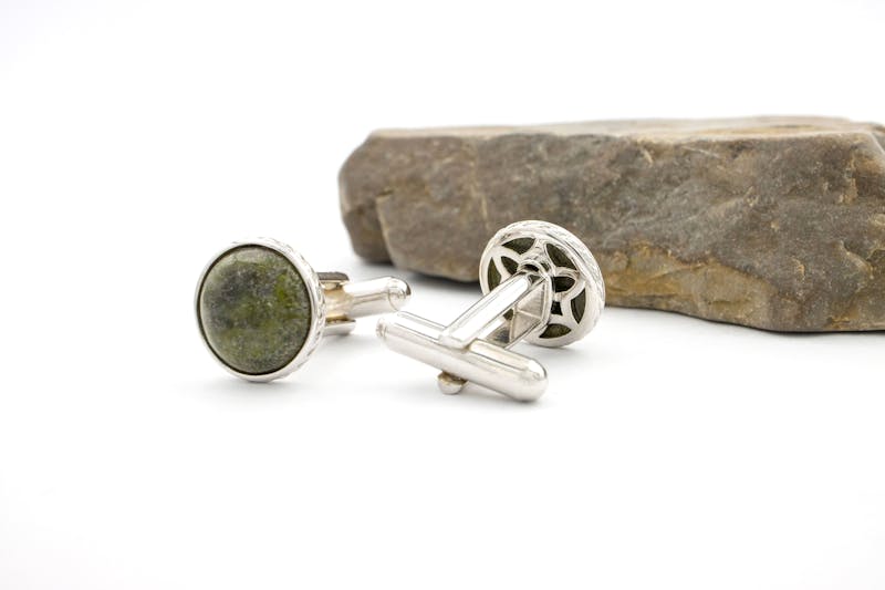 Gorgeous Silver Plate Celtic Knot & Connemara Marble Cufflinks For Men
