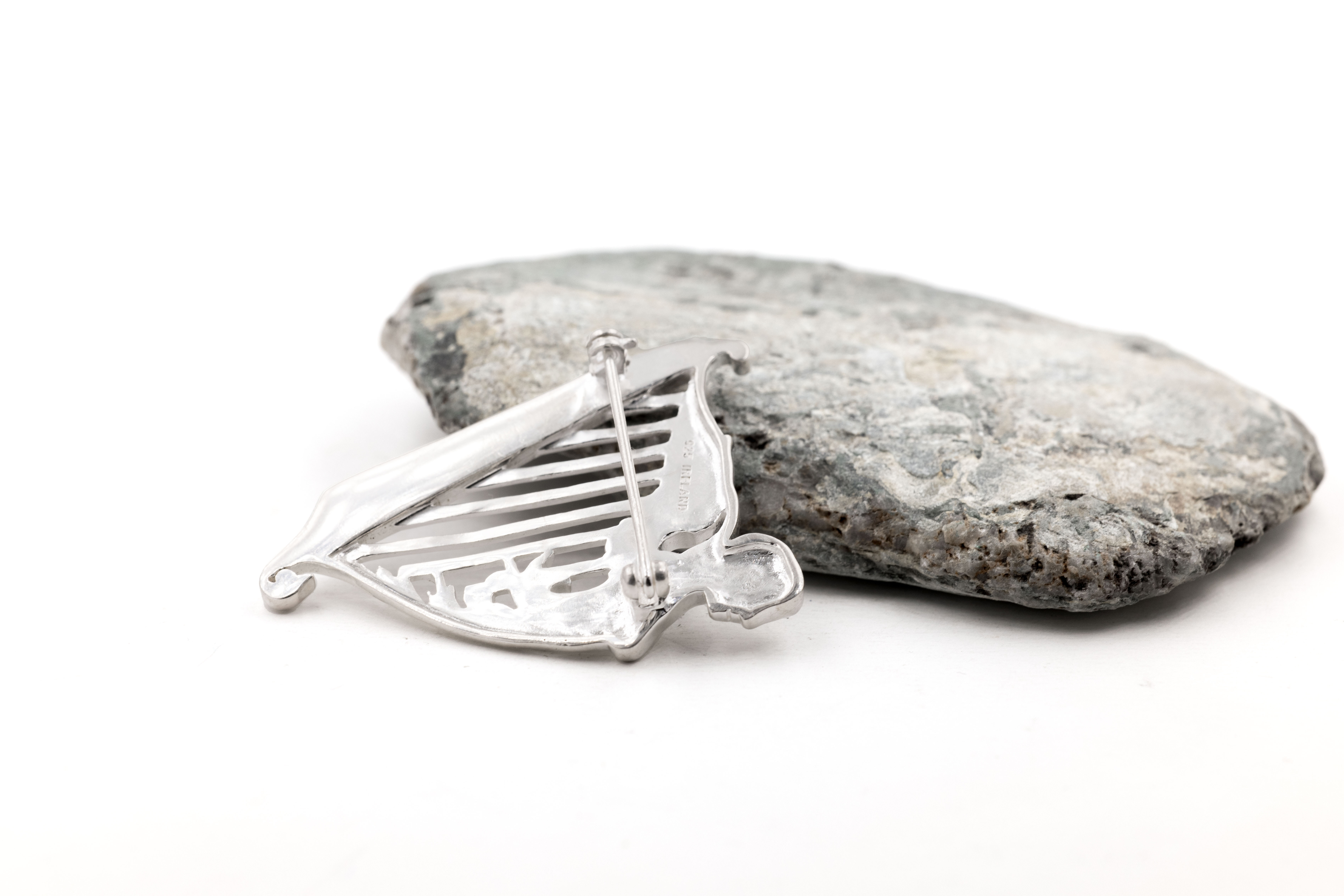 Authentic Sterling Silver Irish Harp Brooch With a Polished Finish