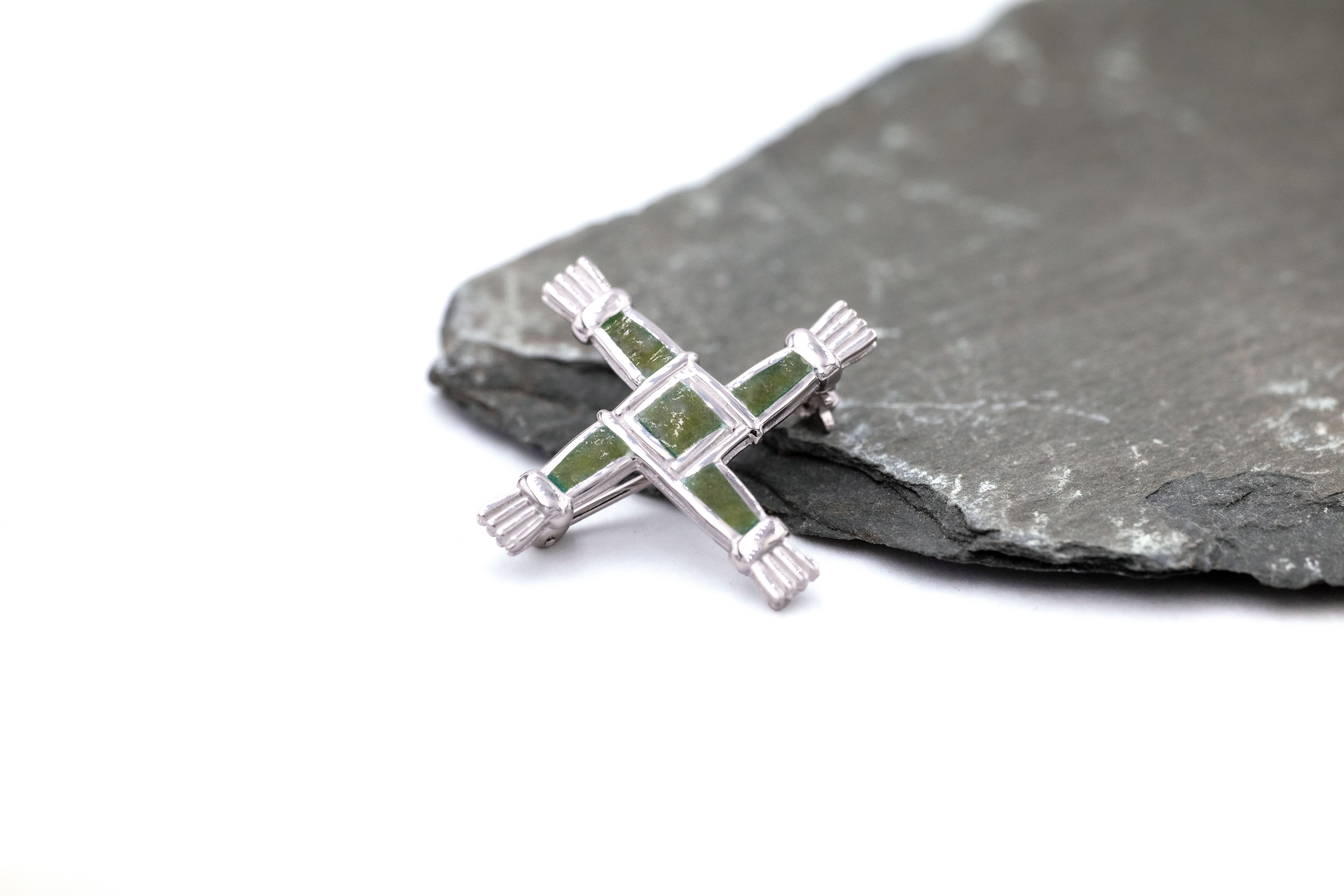 Womens St Brigids Cross & Connemara Marble Gift Set in Sterling Silver With a Polished Finish