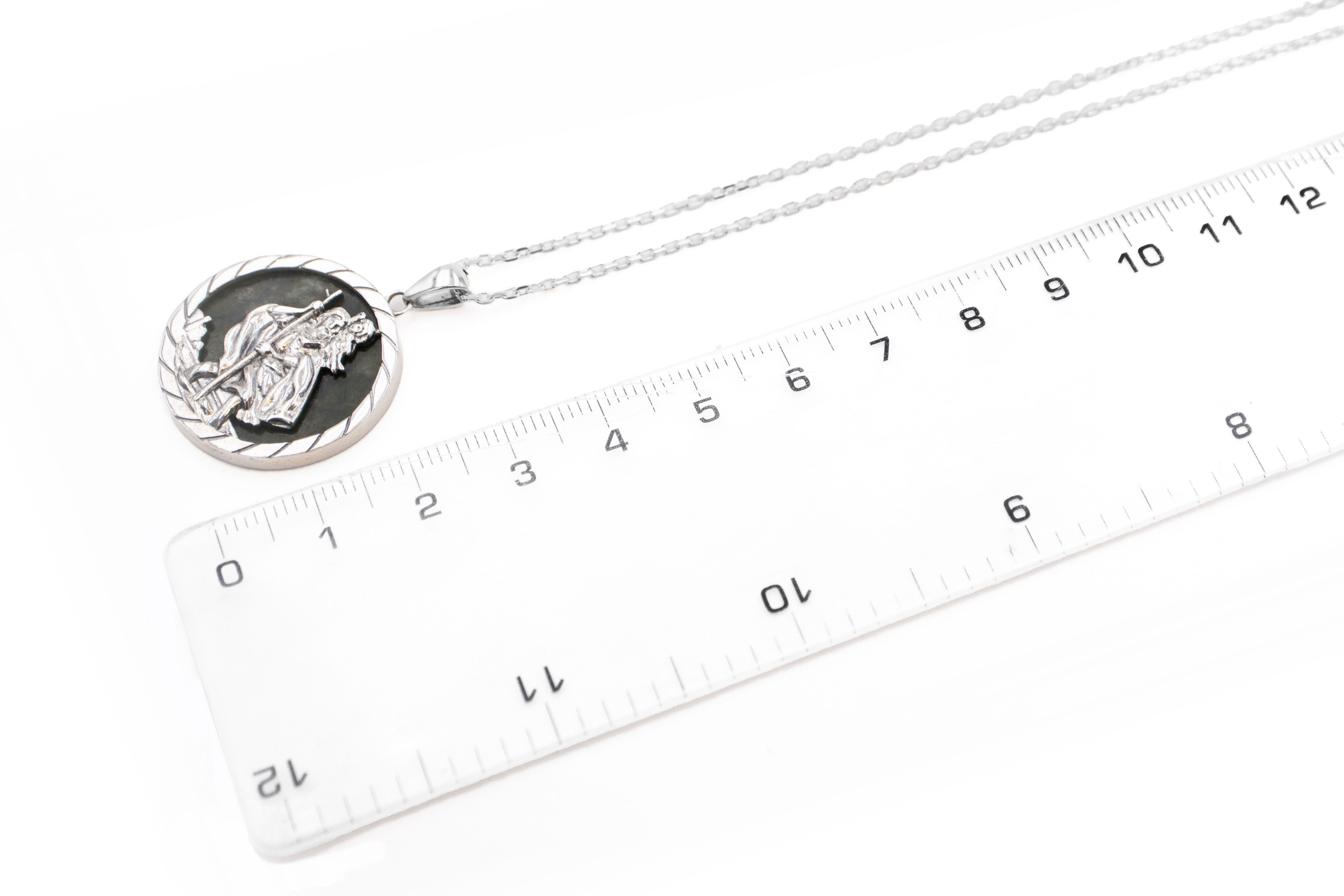 Genuine Sterling Silver Connemara Marble & St Christopher & Medals and Medallions Necklace With a Polished Finish. Picture For Scale.