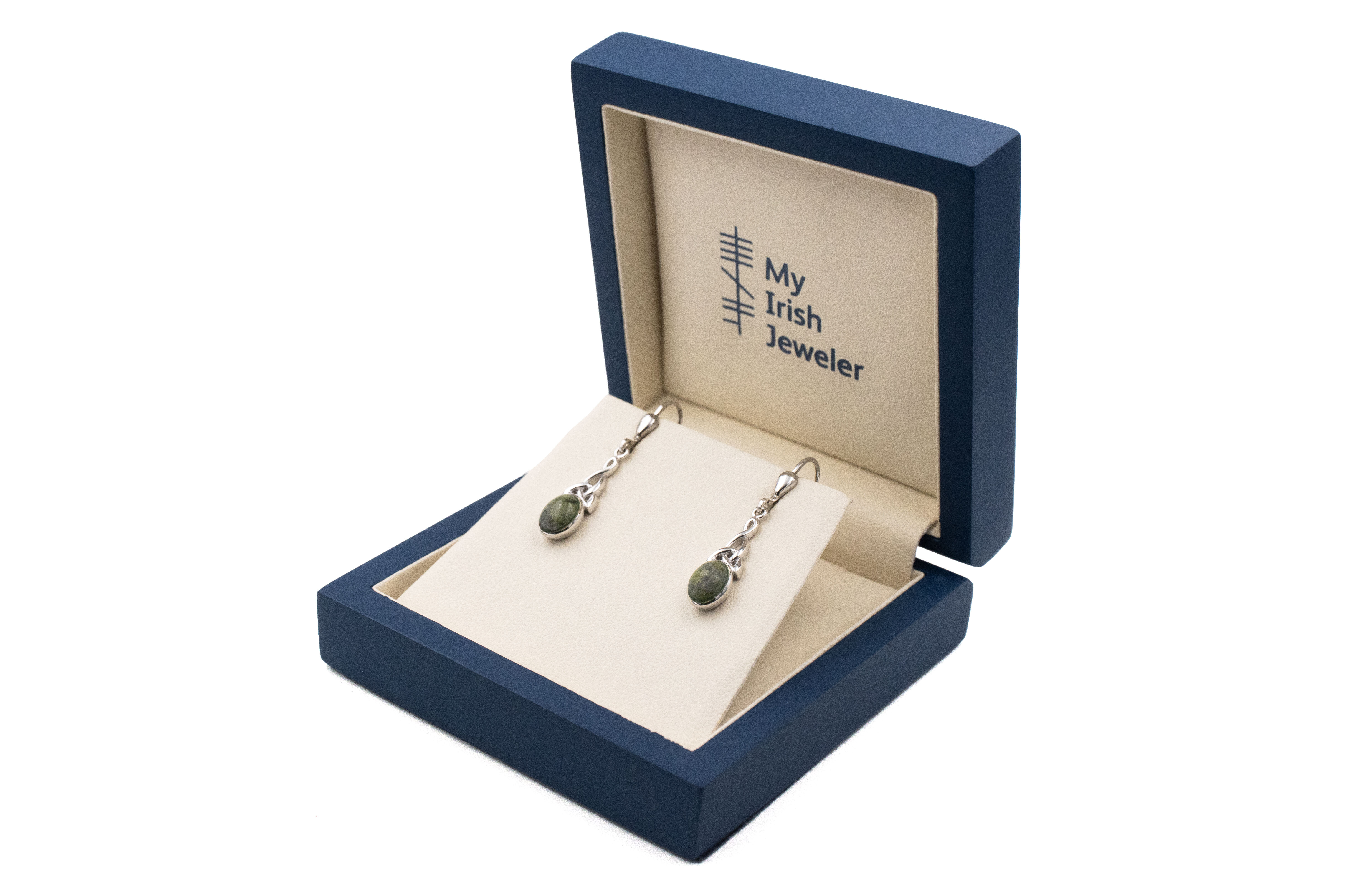 Irish Sterling Silver Trinity Knot Earrings For Women With a Polished Finish. In Luxury Packaging.