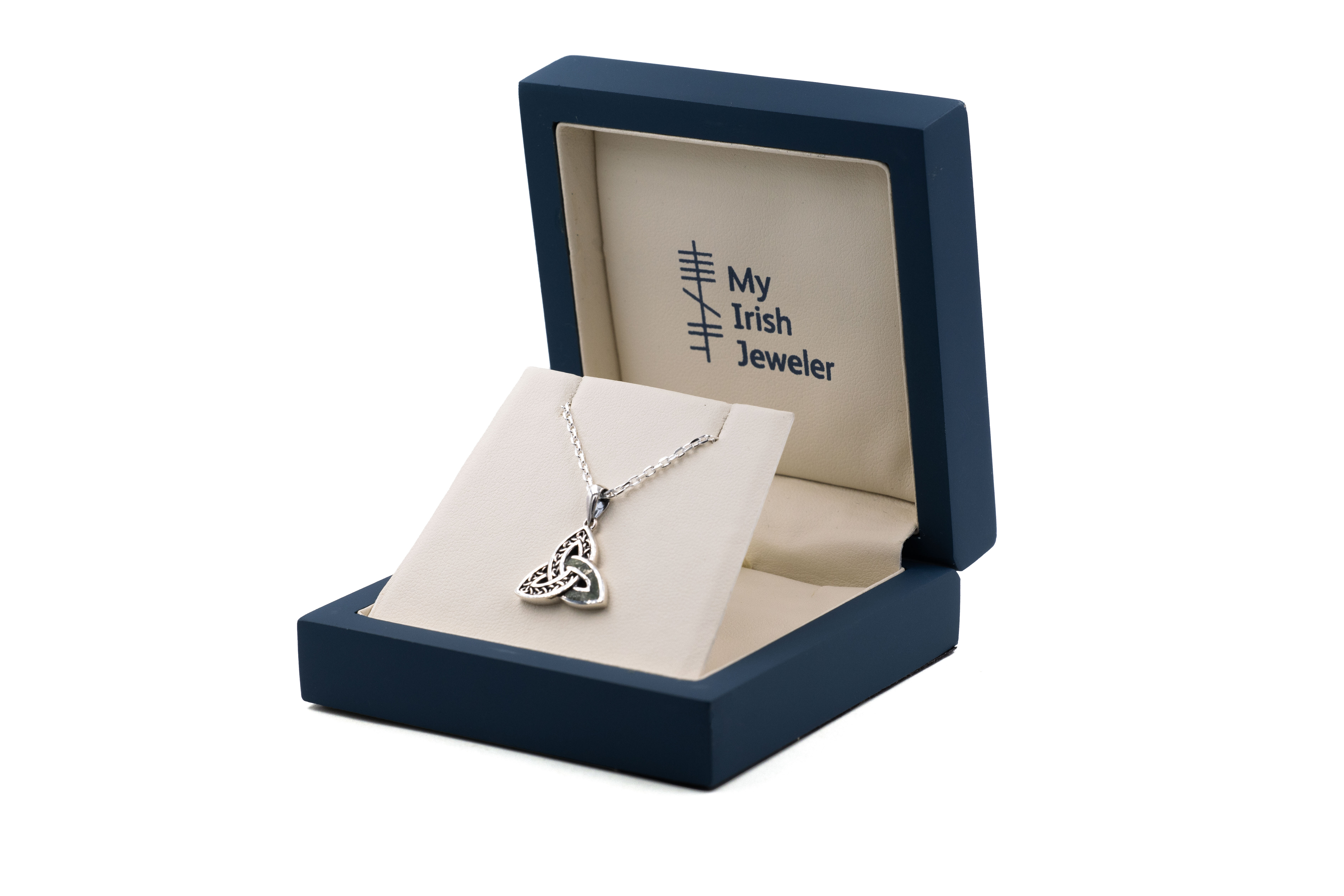 Womens Connemara Marble & Trinity Knot Gift Set in Sterling Silver With a Oxidised Finish. In Luxury Packaging.