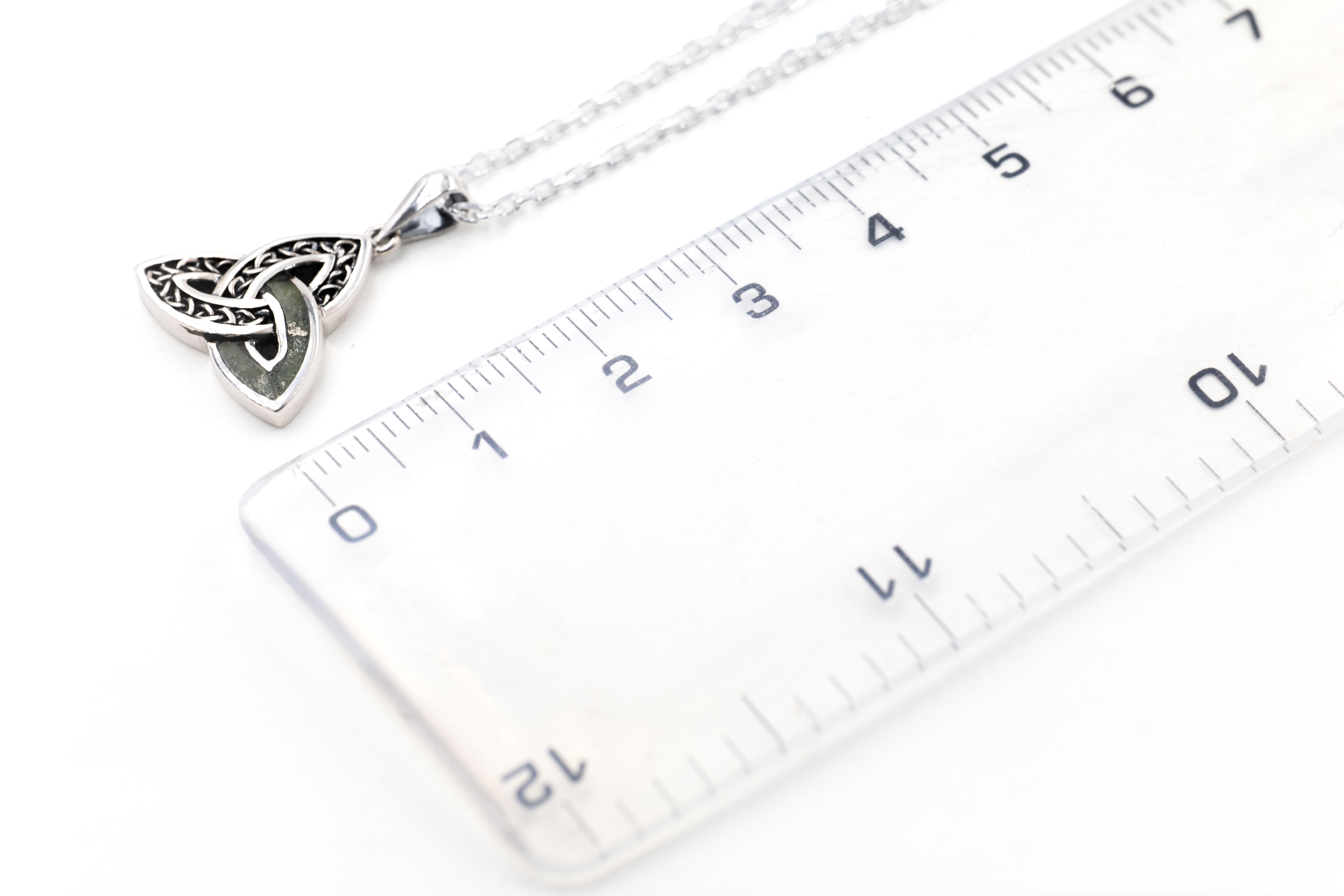 Attractive Sterling Silver Connemara Marble Necklace With a Oxidised Finish For Women. Picture For Scale.