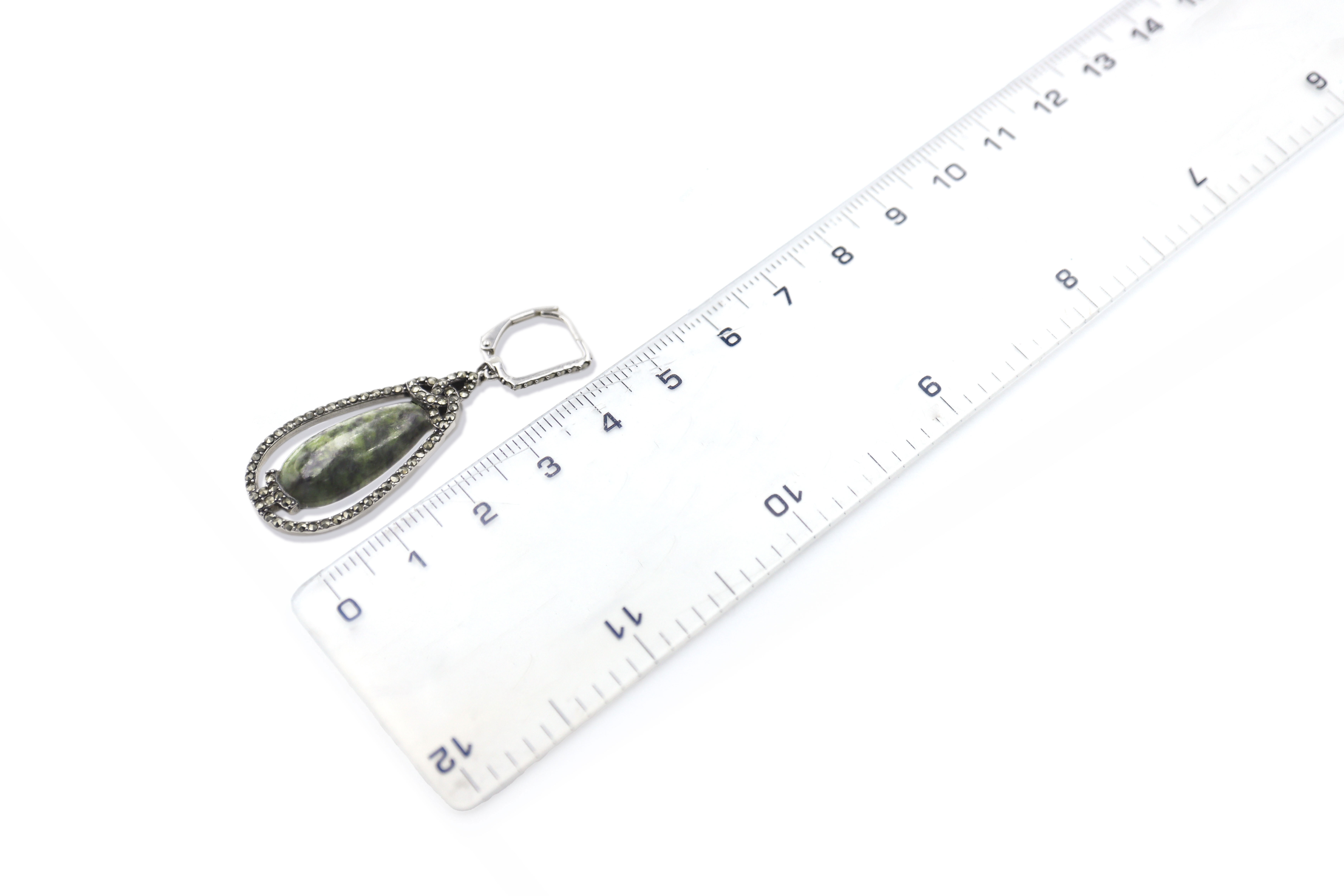 Large Womens Real Sterling Silver Connemara Marble & Trinity Knot Earrings. Picture For Scale.