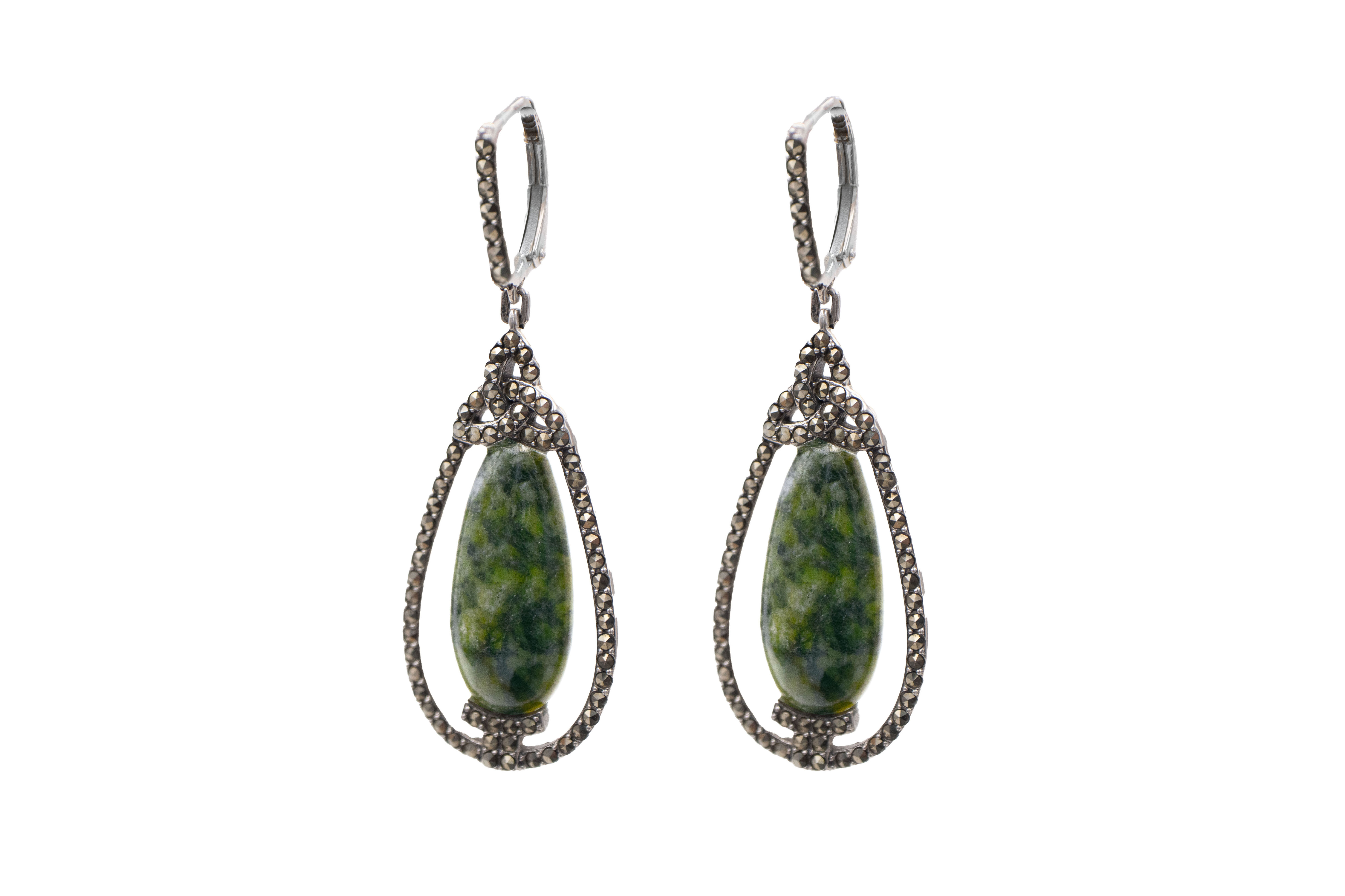 Striking Sterling Silver Connemara Marble & Trinity Knot Earrings For Women