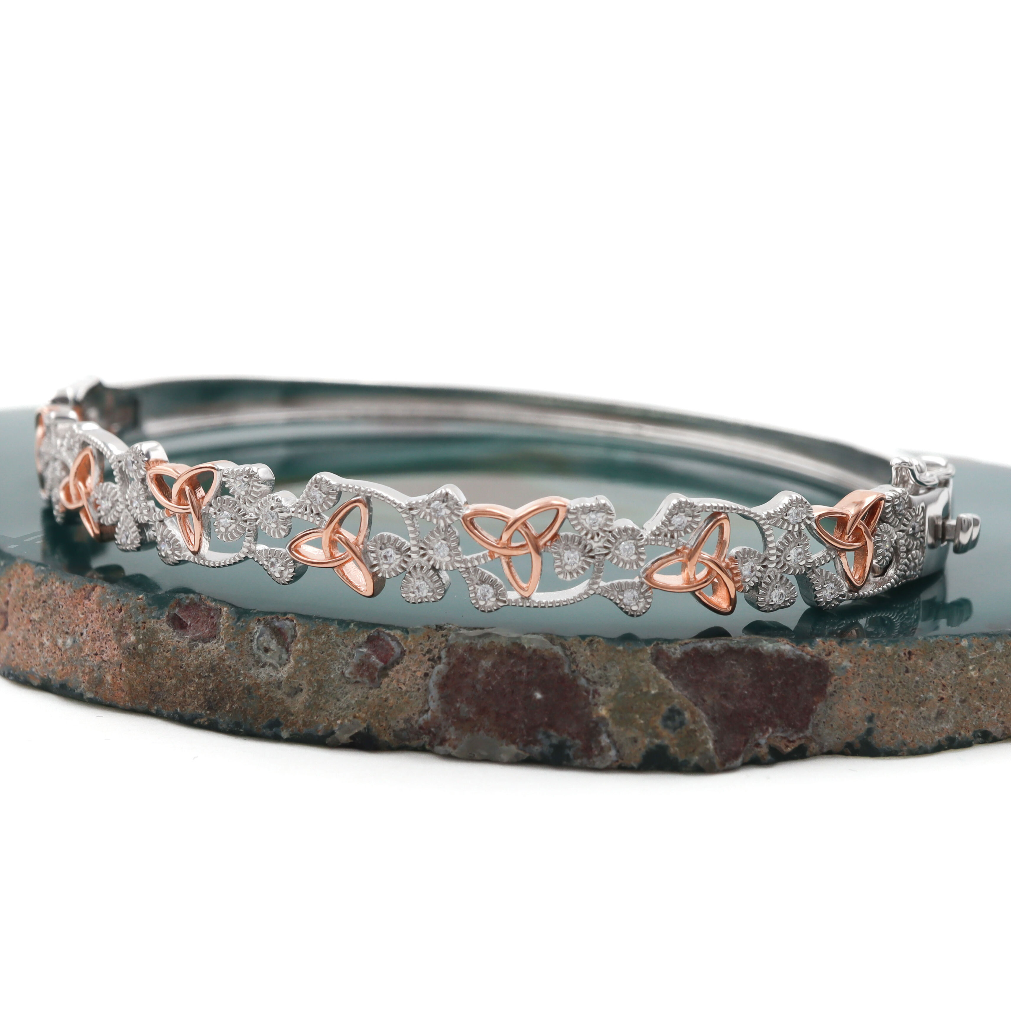 Sterling Silver Rose Gold Plate Shamrock Trinity Knot Bangle