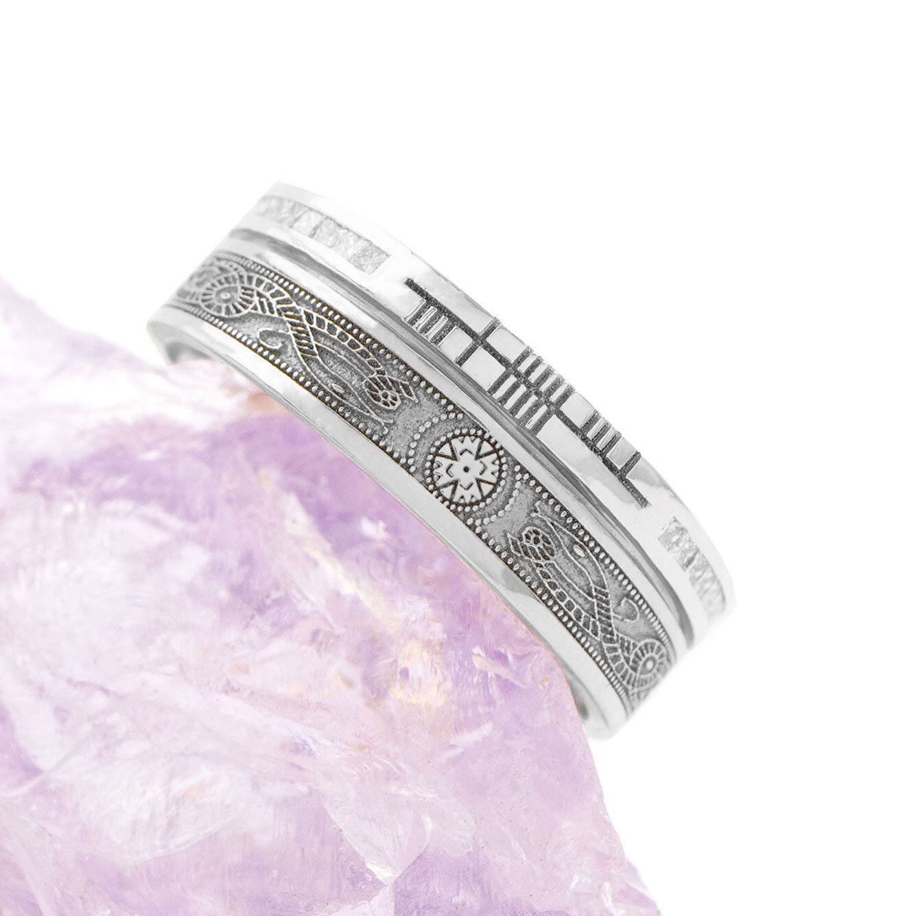 Celtic Warrior Ogham Ring with Diamond Trims