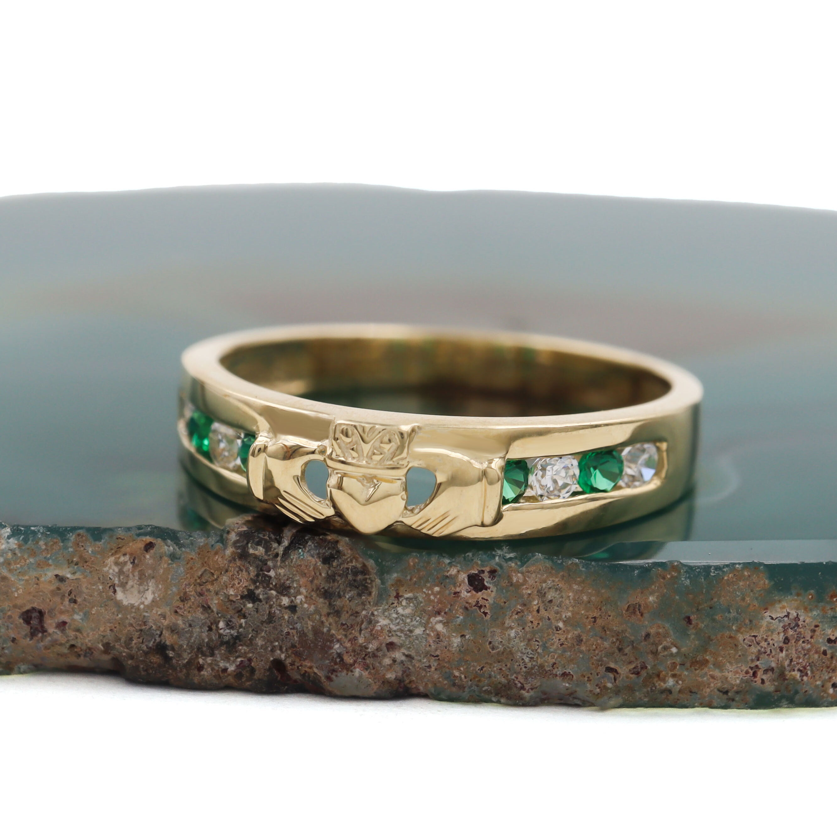 9K Gold CZ Claddagh Anniversary Band