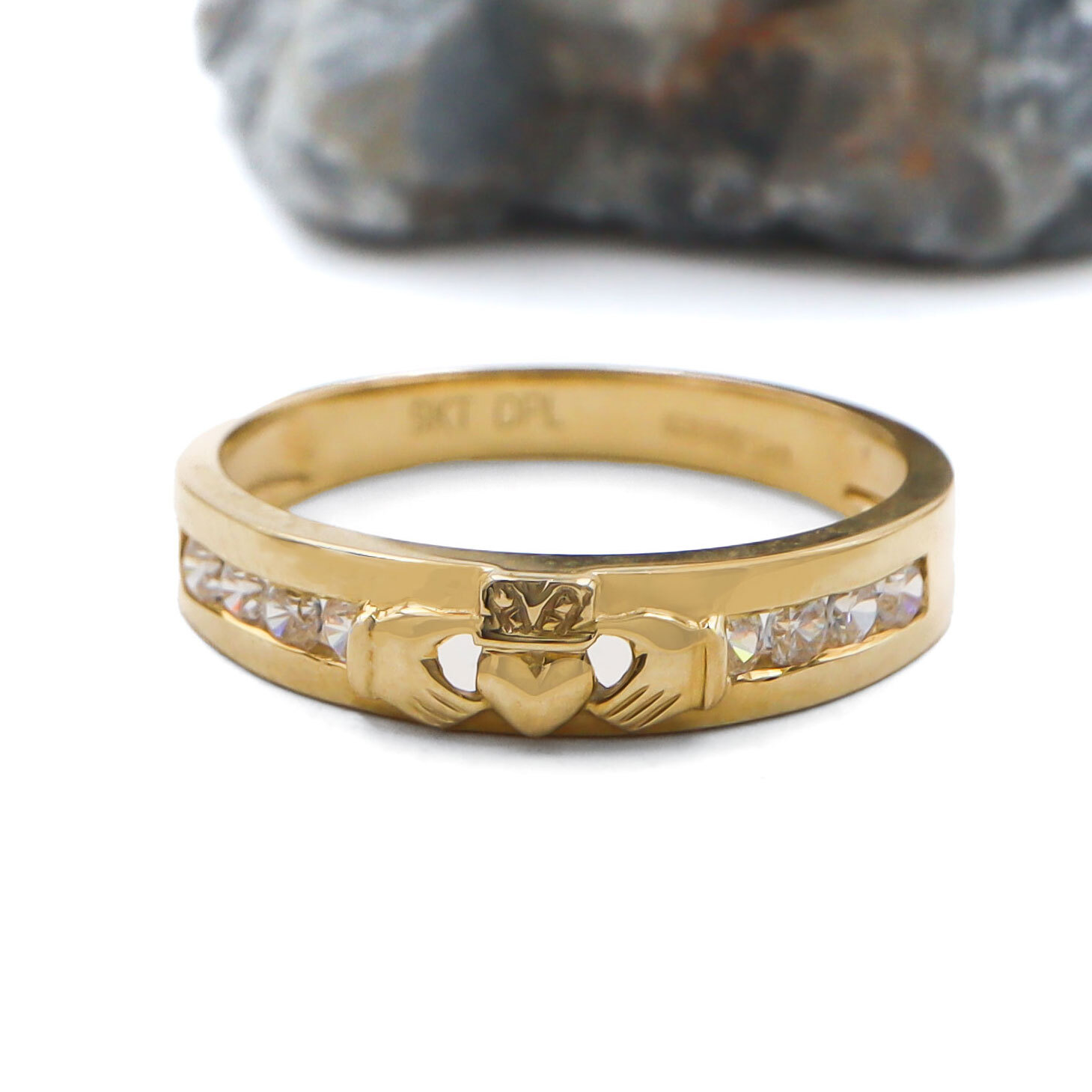 9K Gold CZ Claddagh Anniversary Band