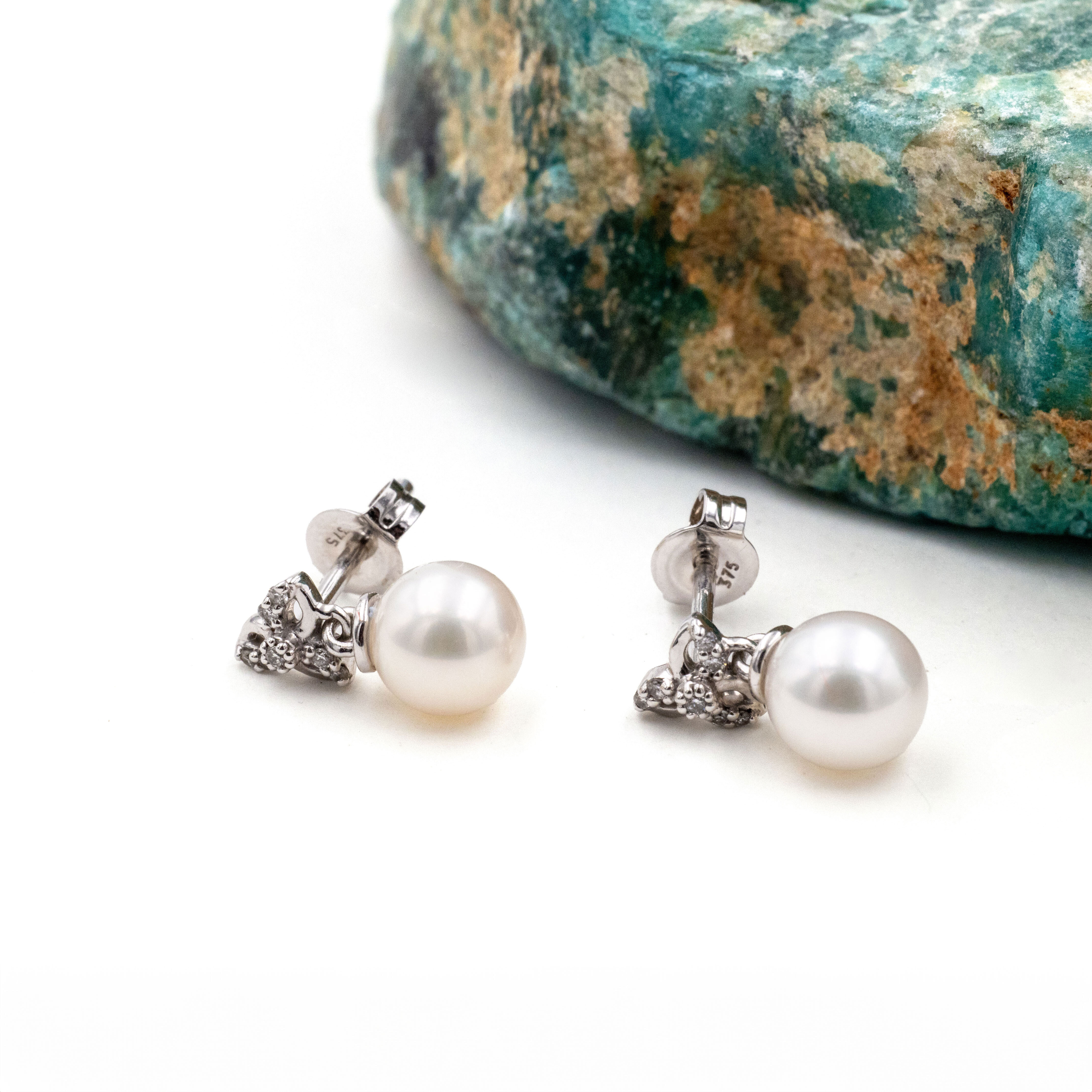 Trinity Diamond and Pearl Earrings