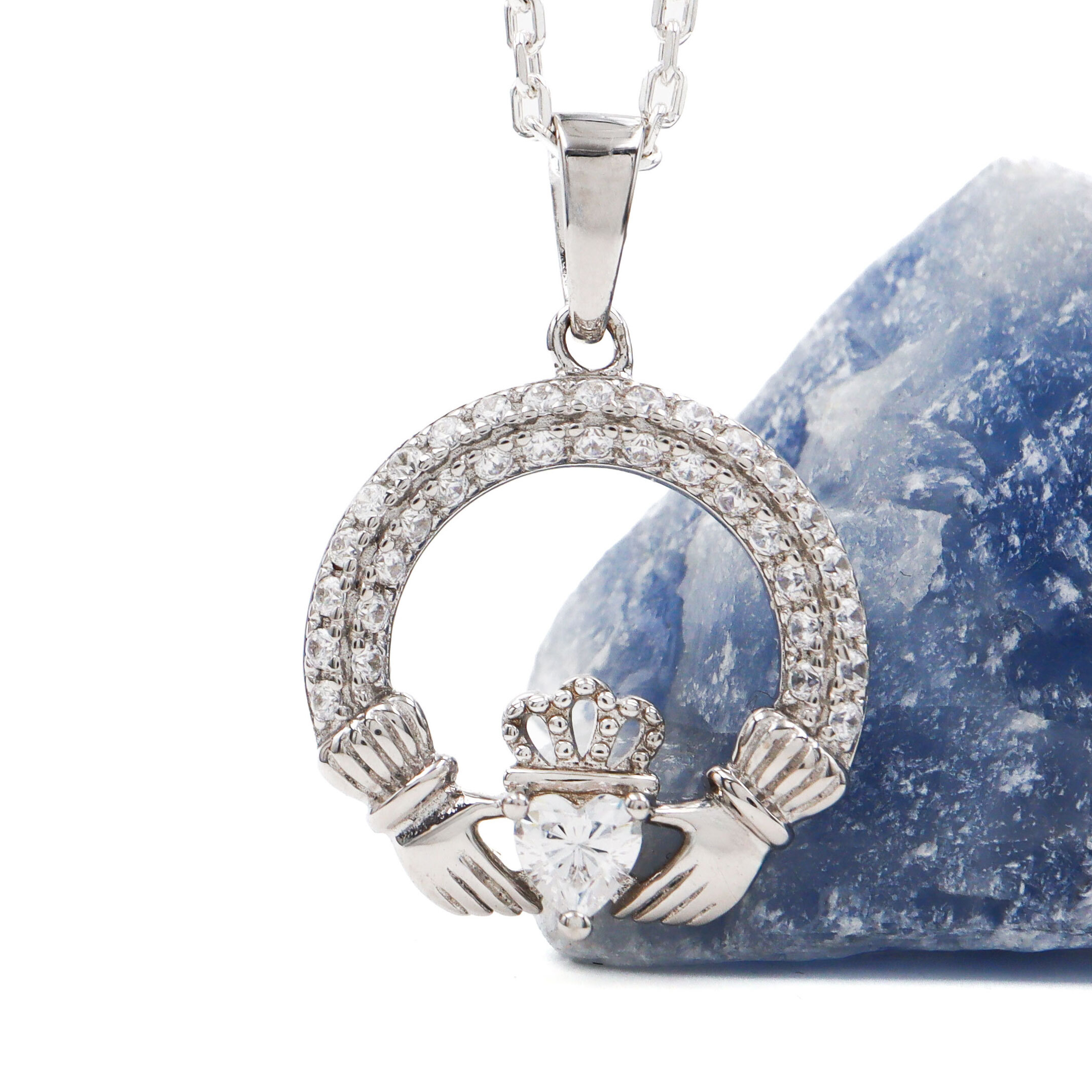 Sterling Silver Birthstone Claddagh Necklace