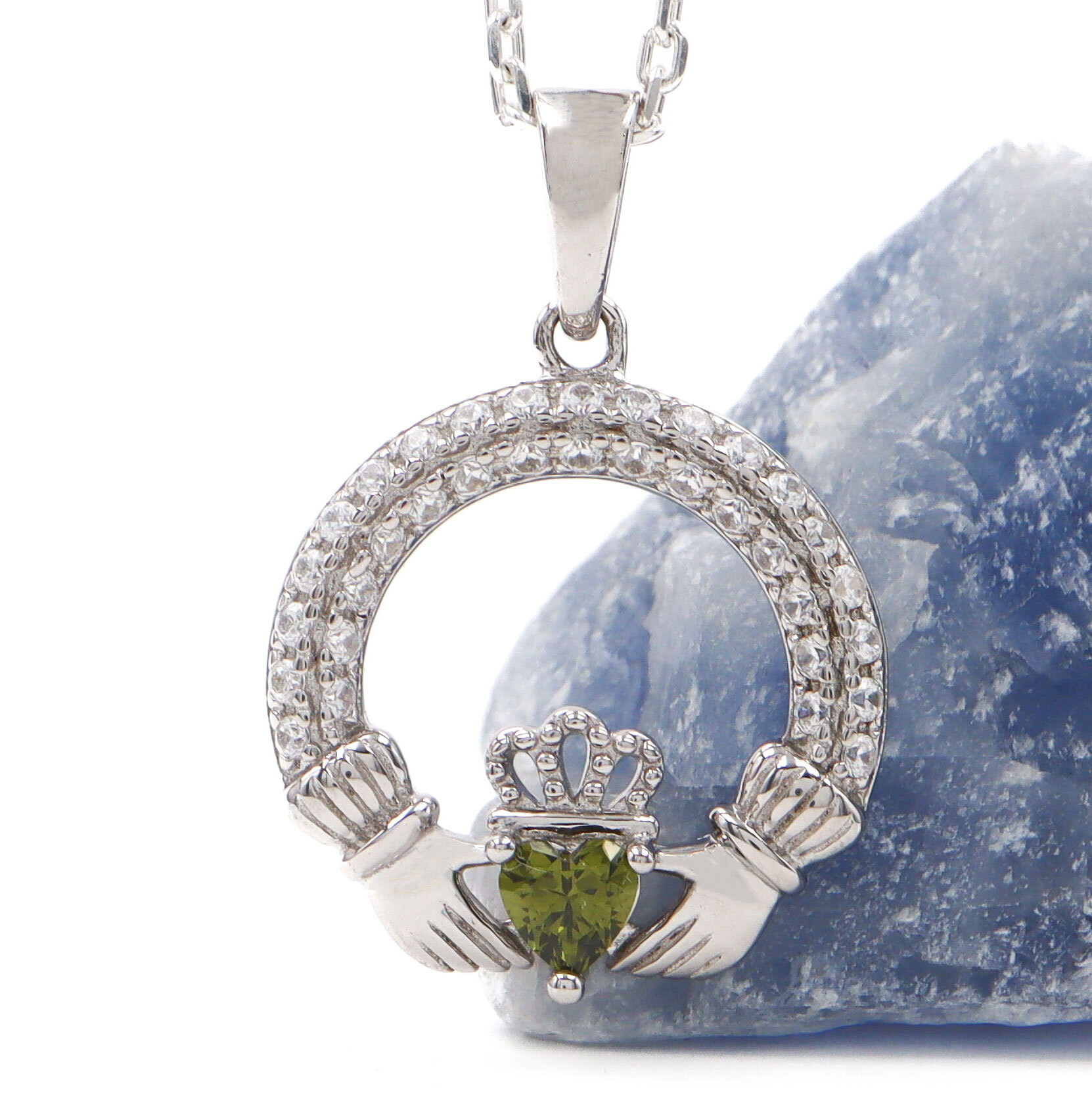 Sterling Silver Birthstone Claddagh Necklace