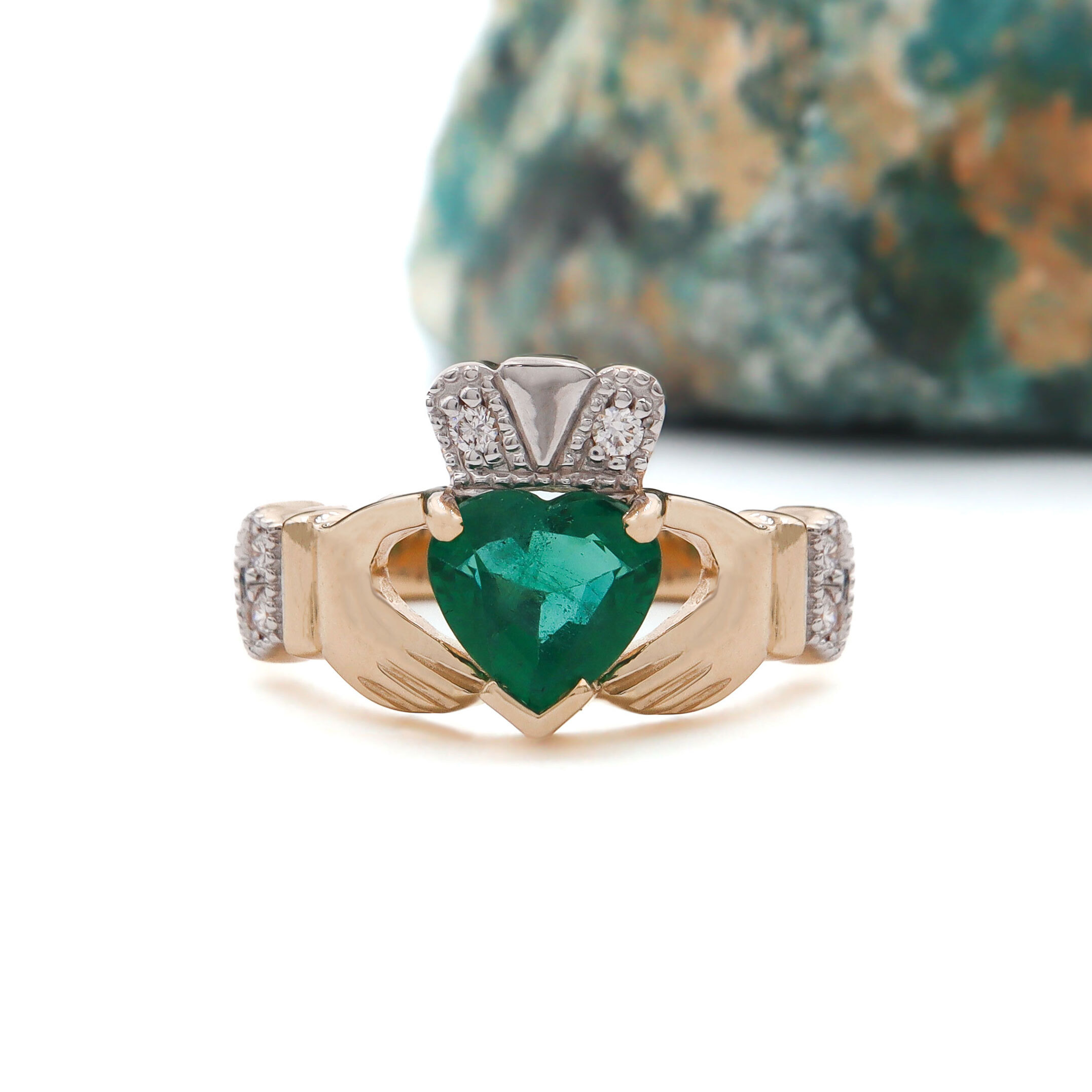 Emerald and Diamond Claddagh Ring