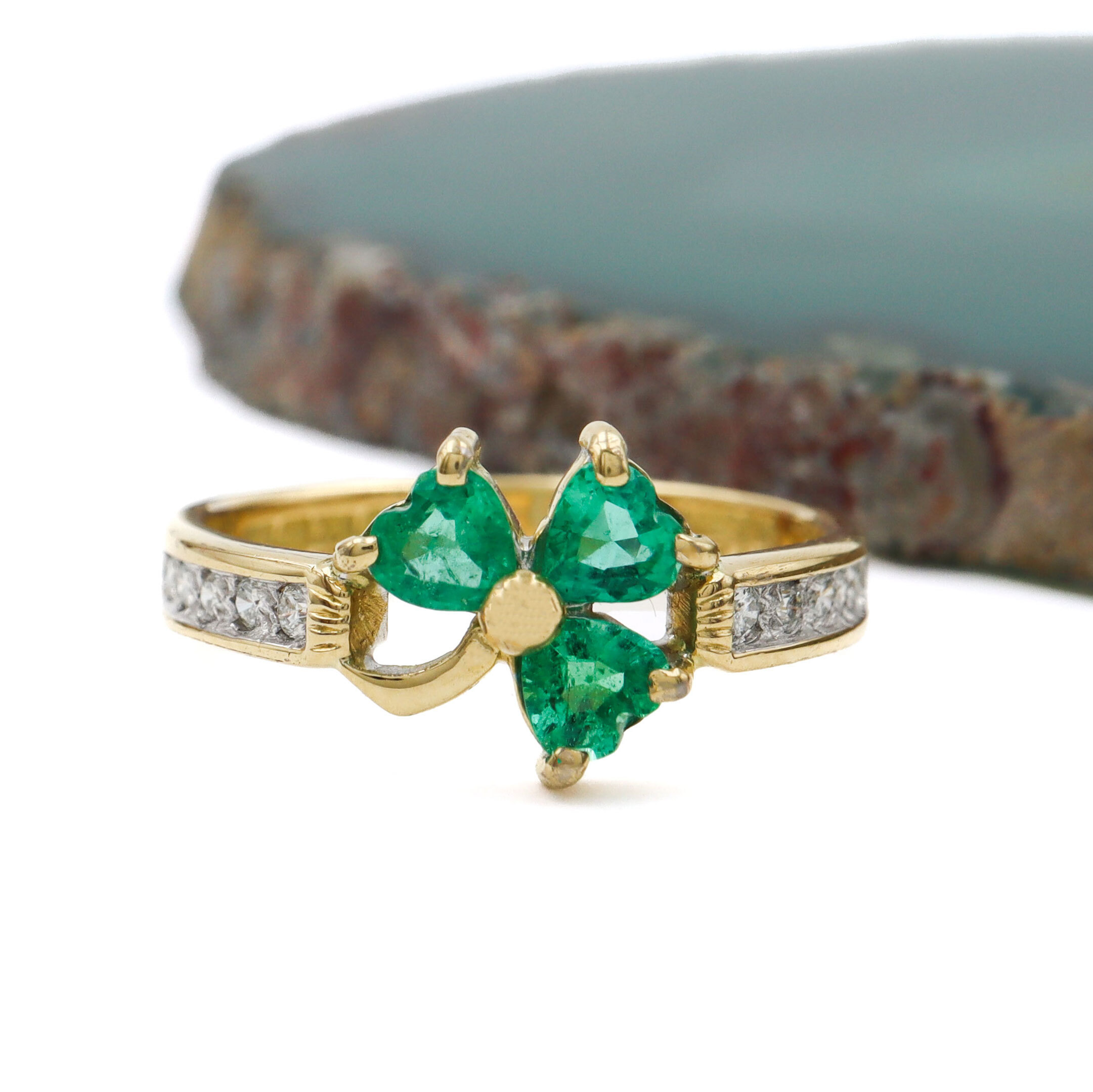Emerald and Diamond Shamrock Ring