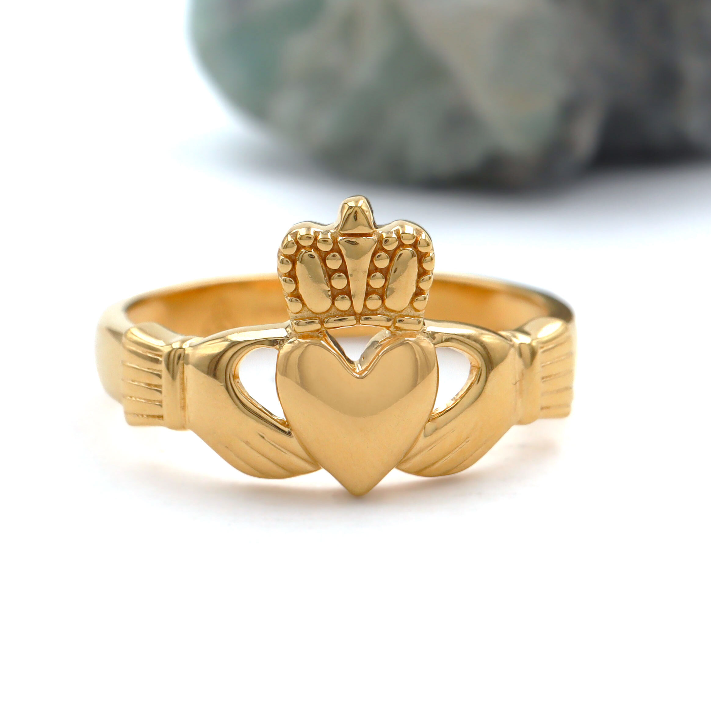 Crop Gents Gold Vermeil Claddagh Ring Sku 25199 front