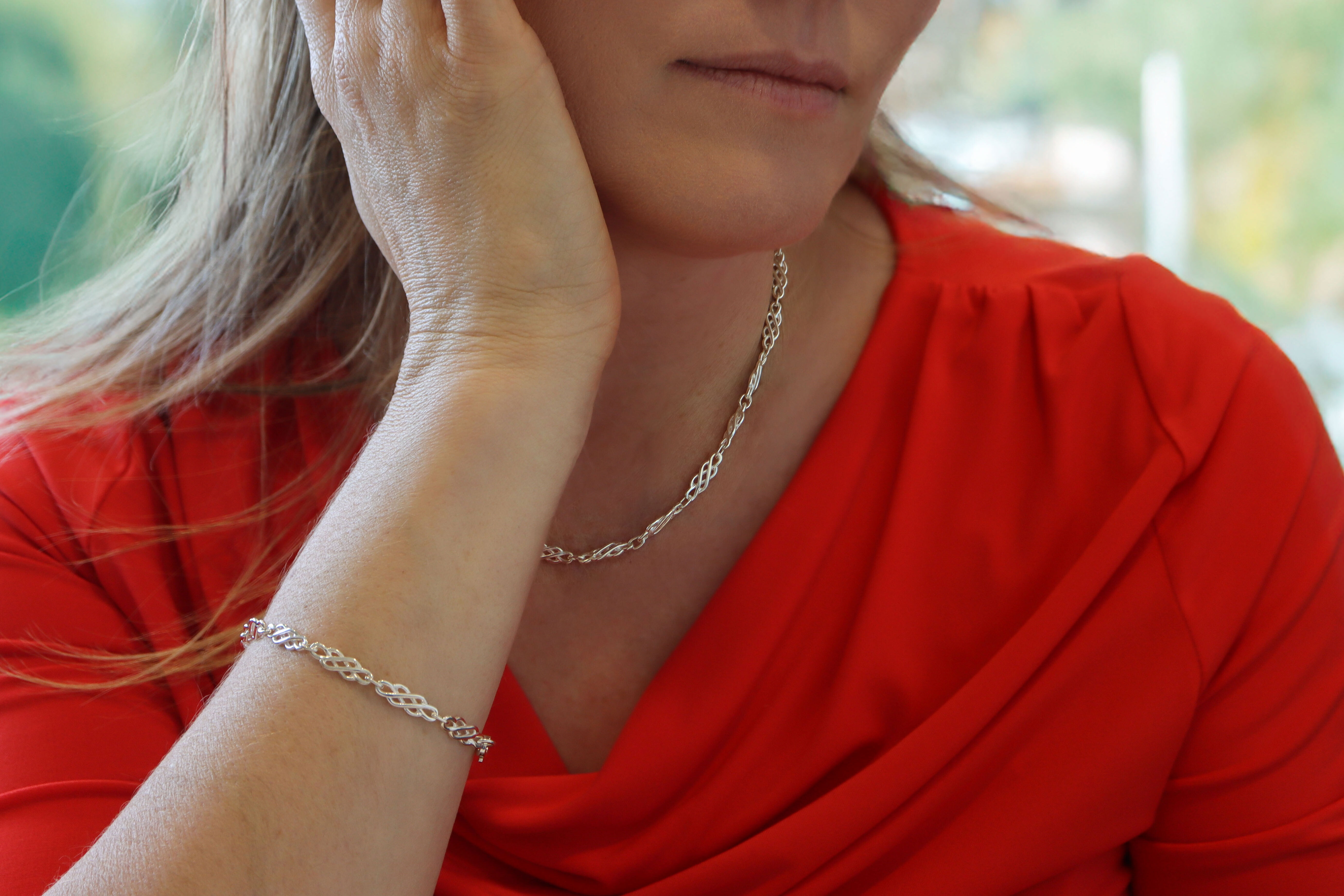 Irish Sterling Silver Celtic Knot Bracelet For Women - Model Photo