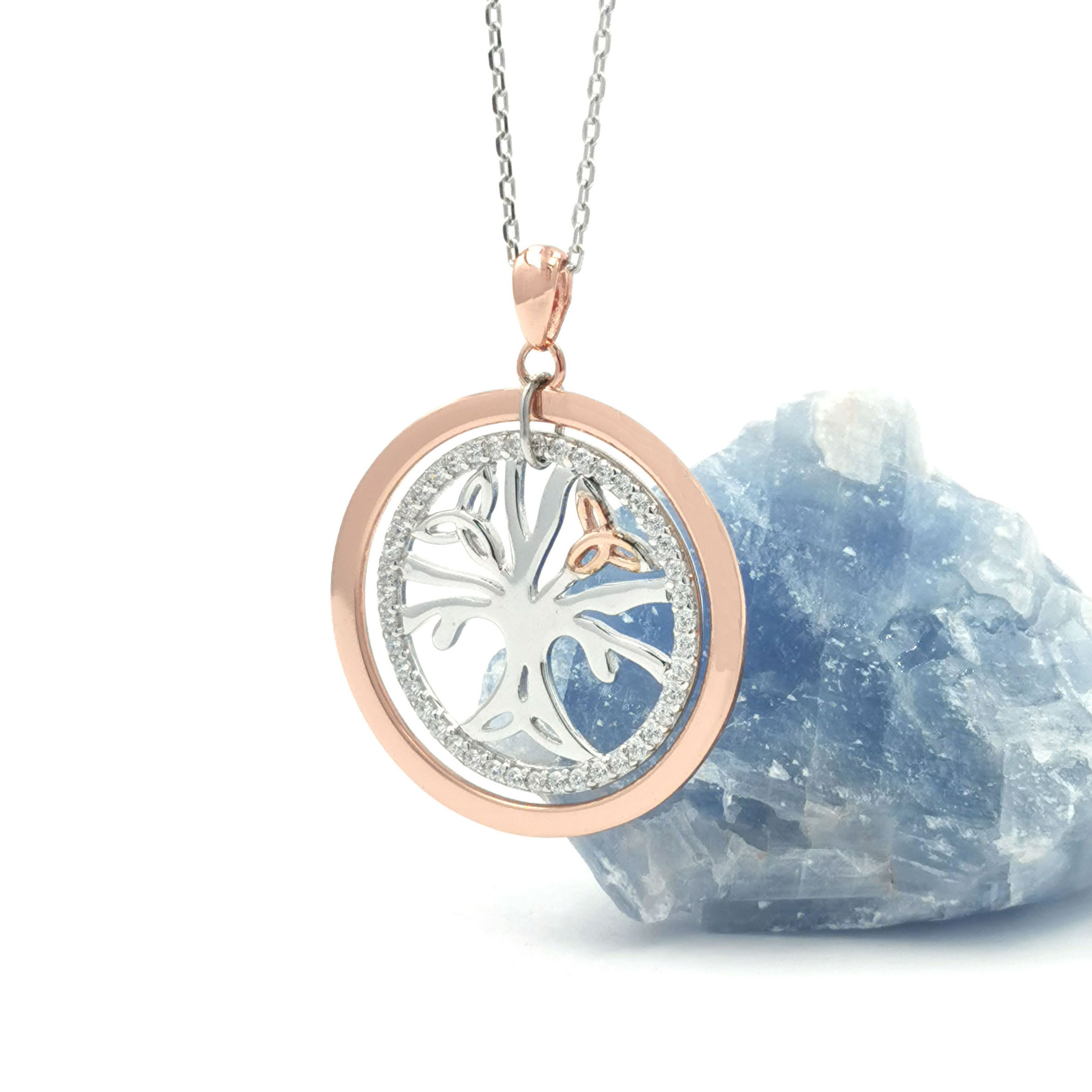 Sterling Silver Irish Rose Gold Tree Of Life Necklace