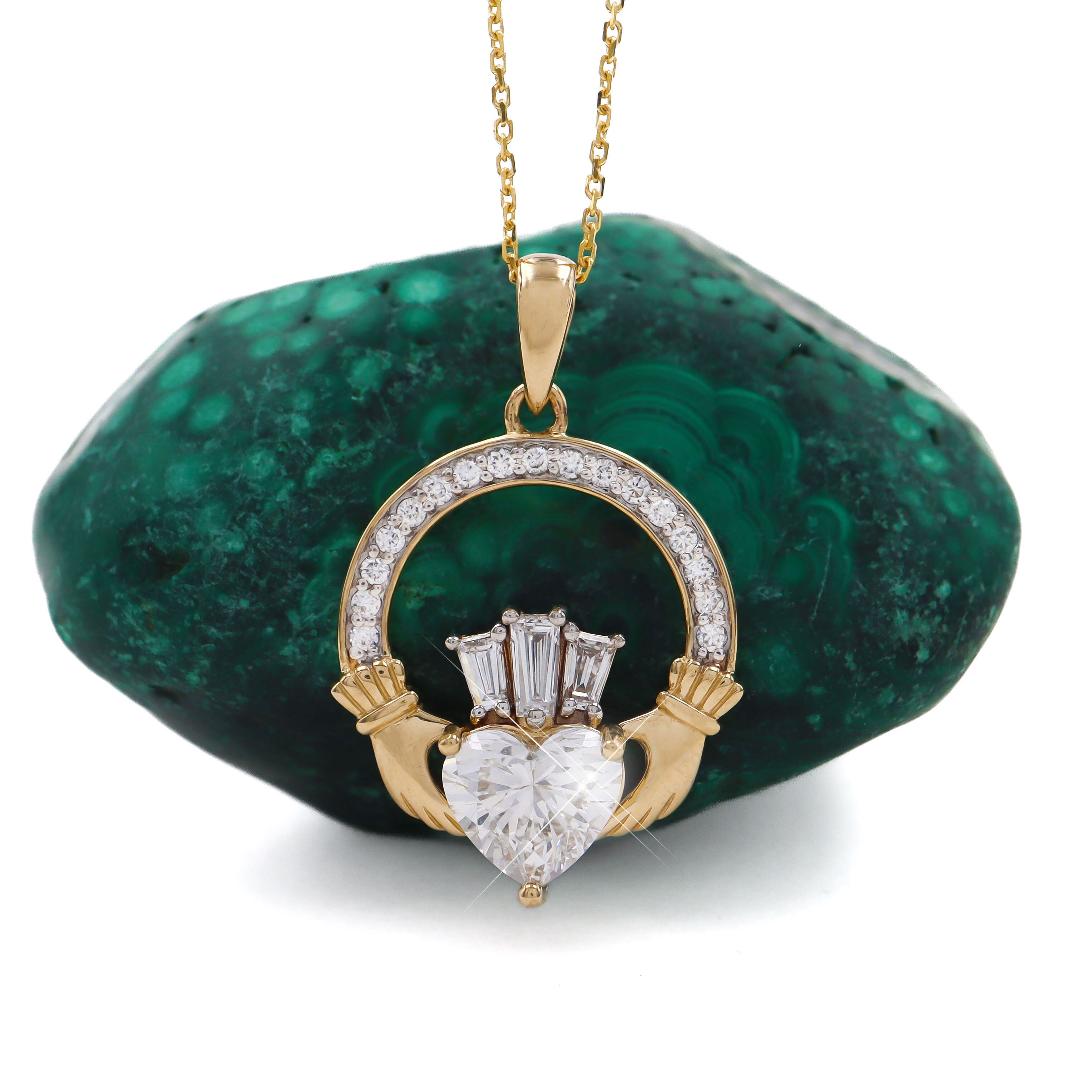 Luxury 1ct Diamond Crown Claddagh Necklace