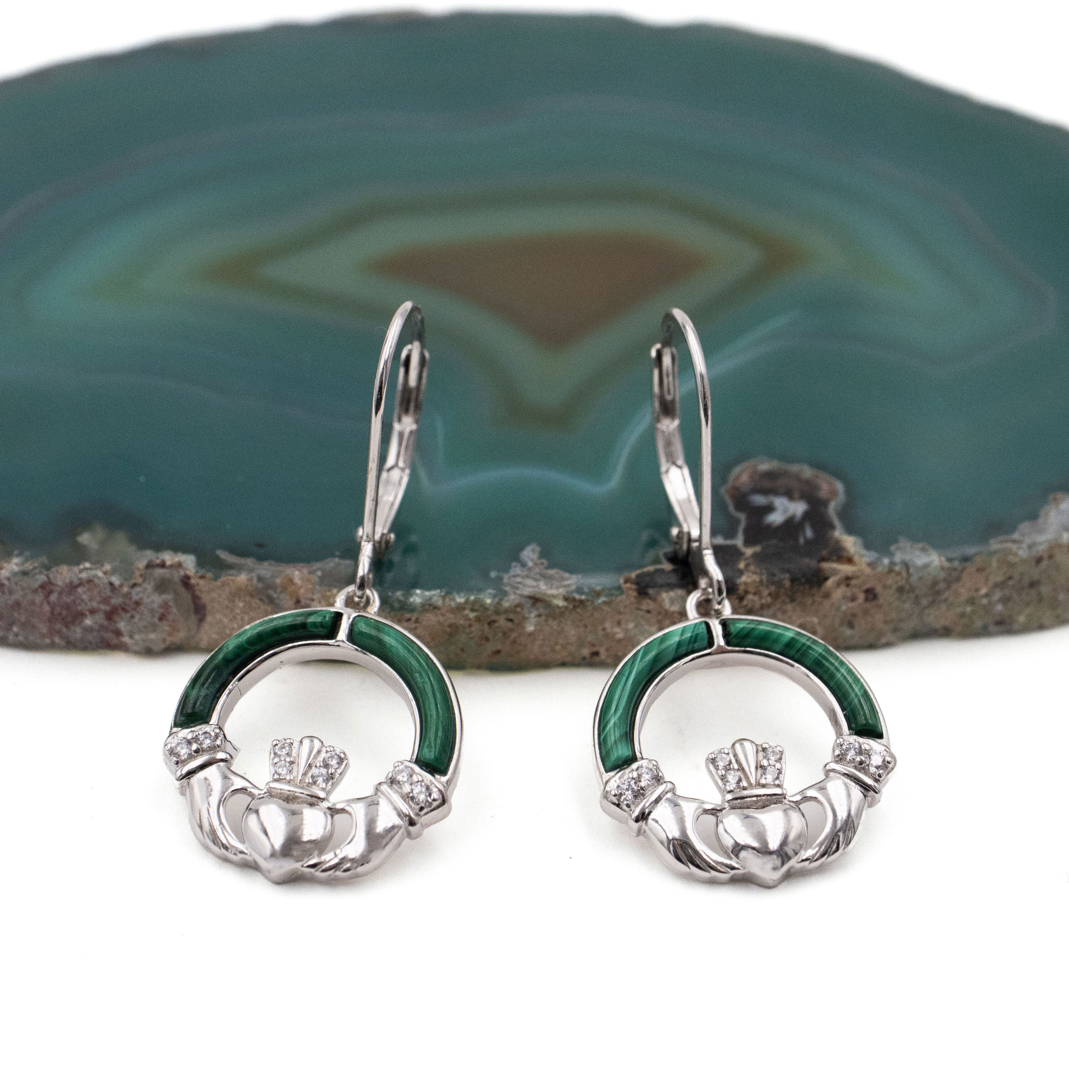 Malachite Claddagh Earrings