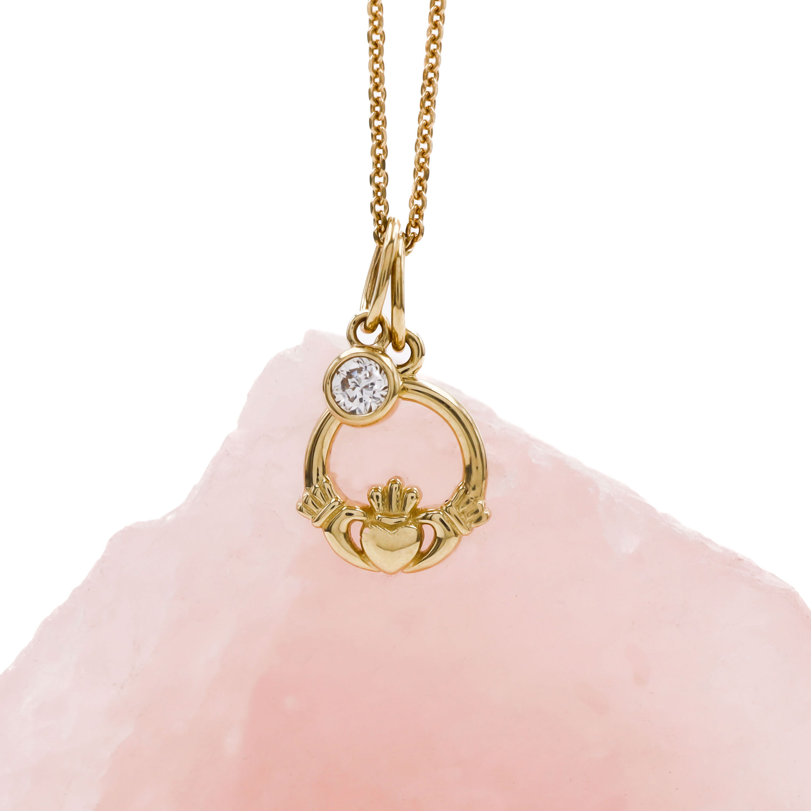 14K Claddagh Diamond Charm Duo Necklace