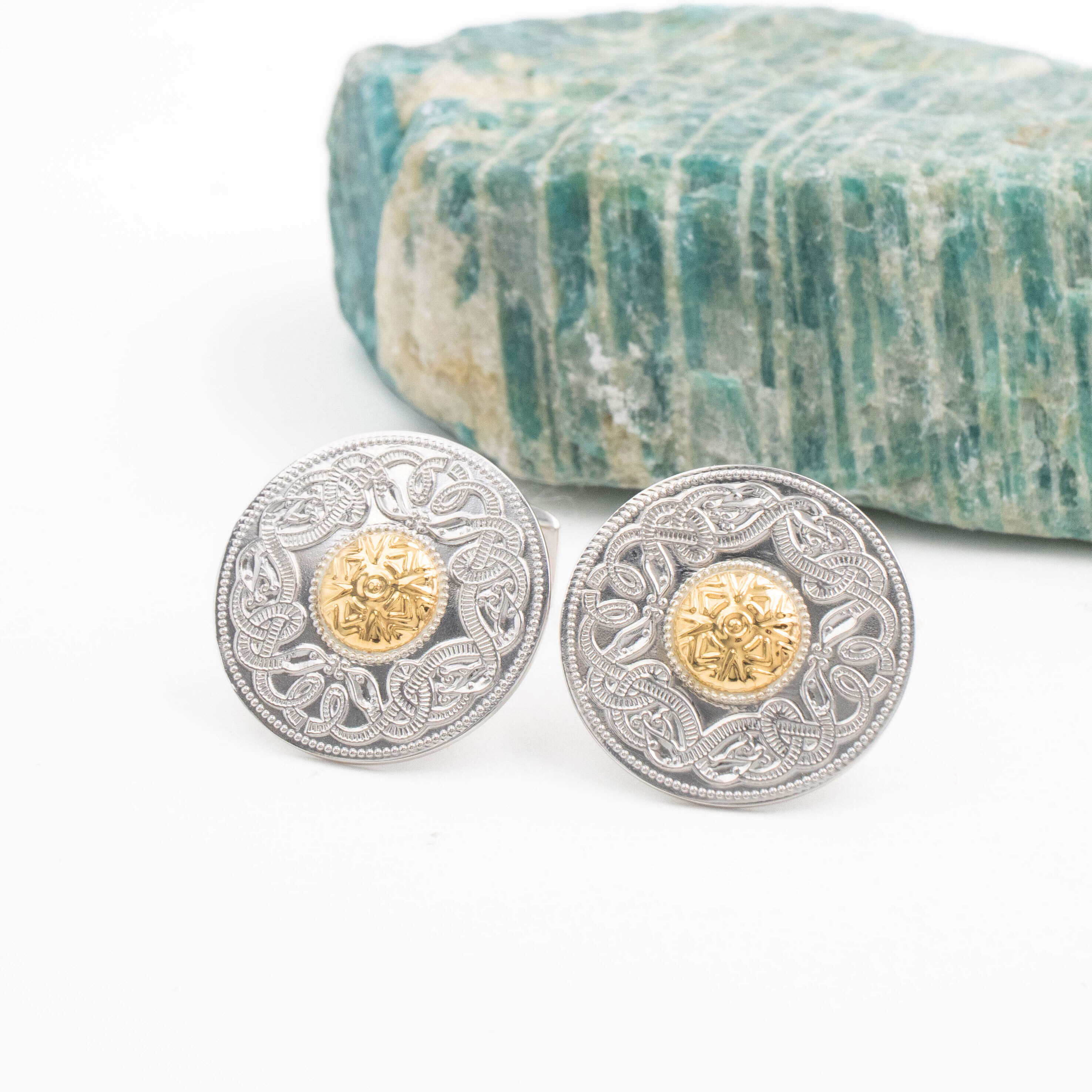 Silver Celtic Warrior Cufflinks with 18K Gold Bead