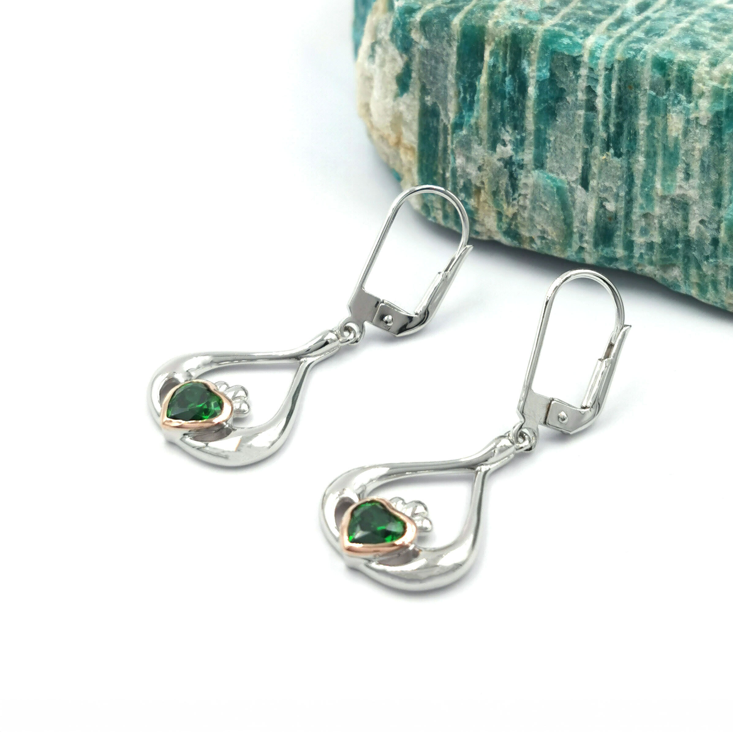 Sterling Silver And Irish Rose Gold Claddagh Earrings