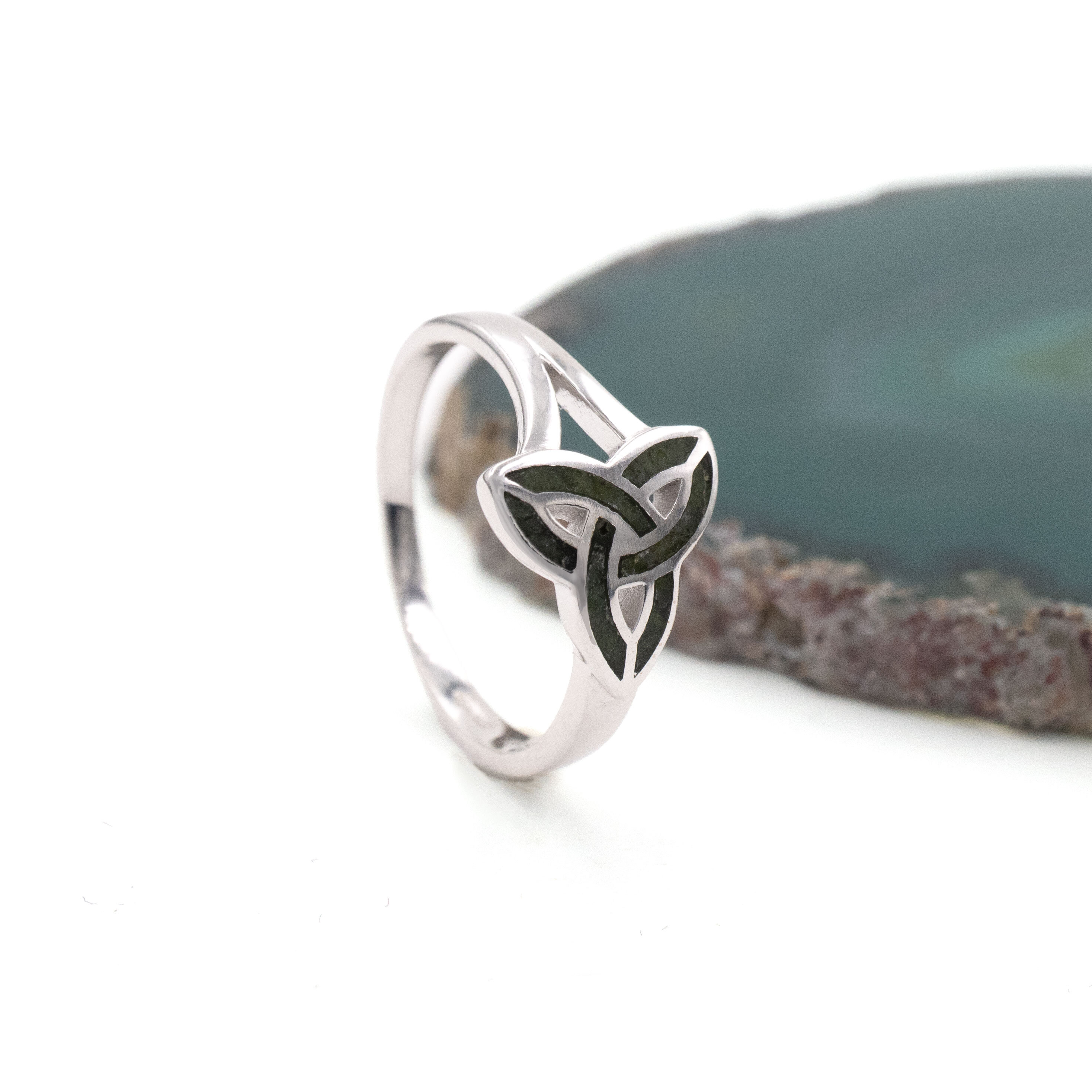 Sterling Silver Connemara Marble Trinity Knot Ring