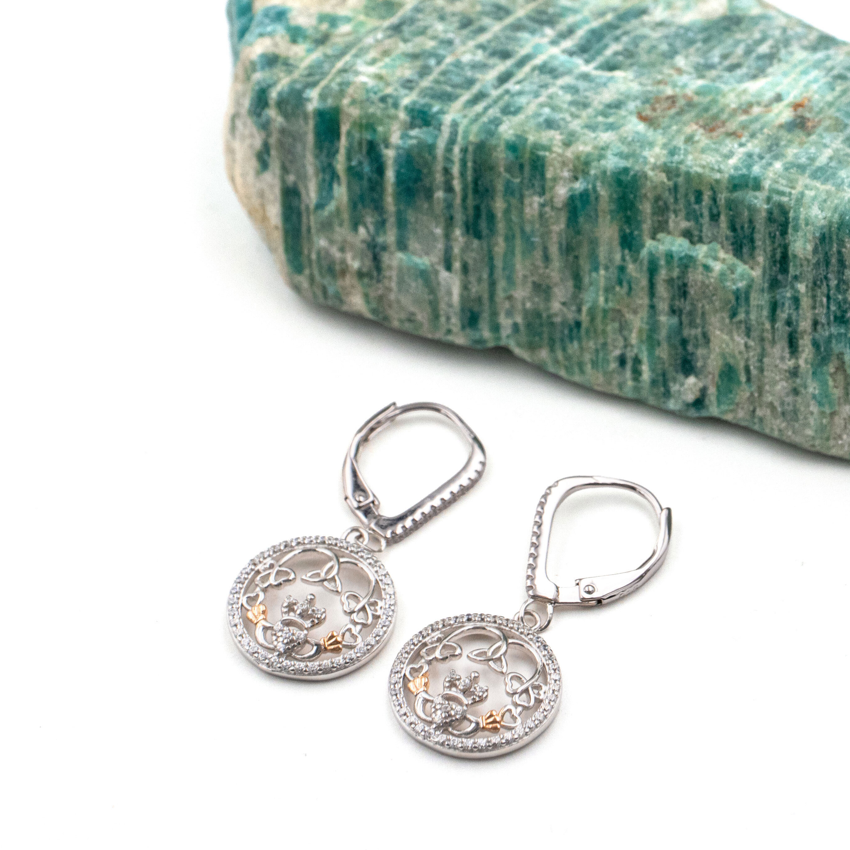 Silver and Rose Gold Plated Claddagh earrings