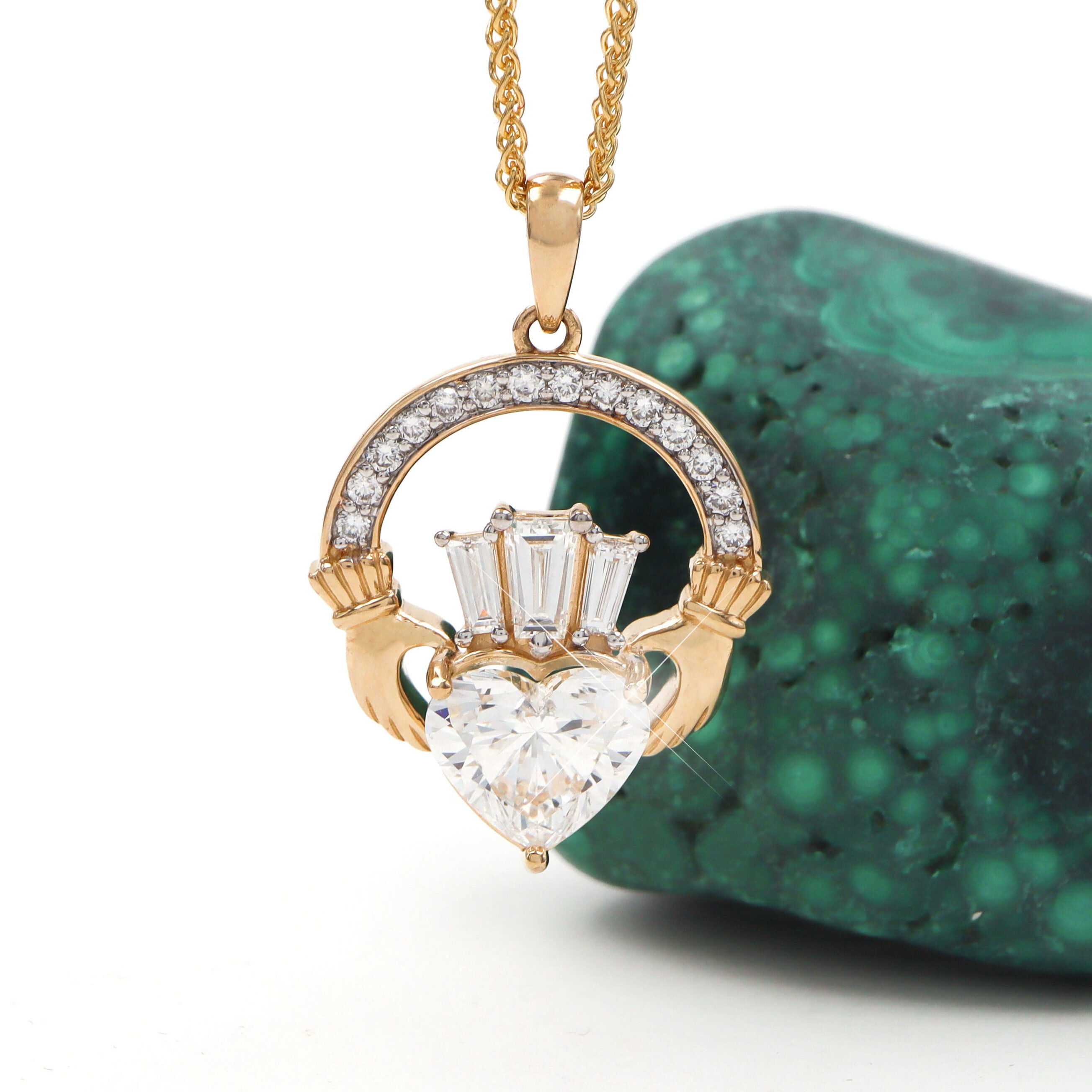 Crop Luxury 2ct Diamond Crown Claddagh Necklace large Sku 25226 front