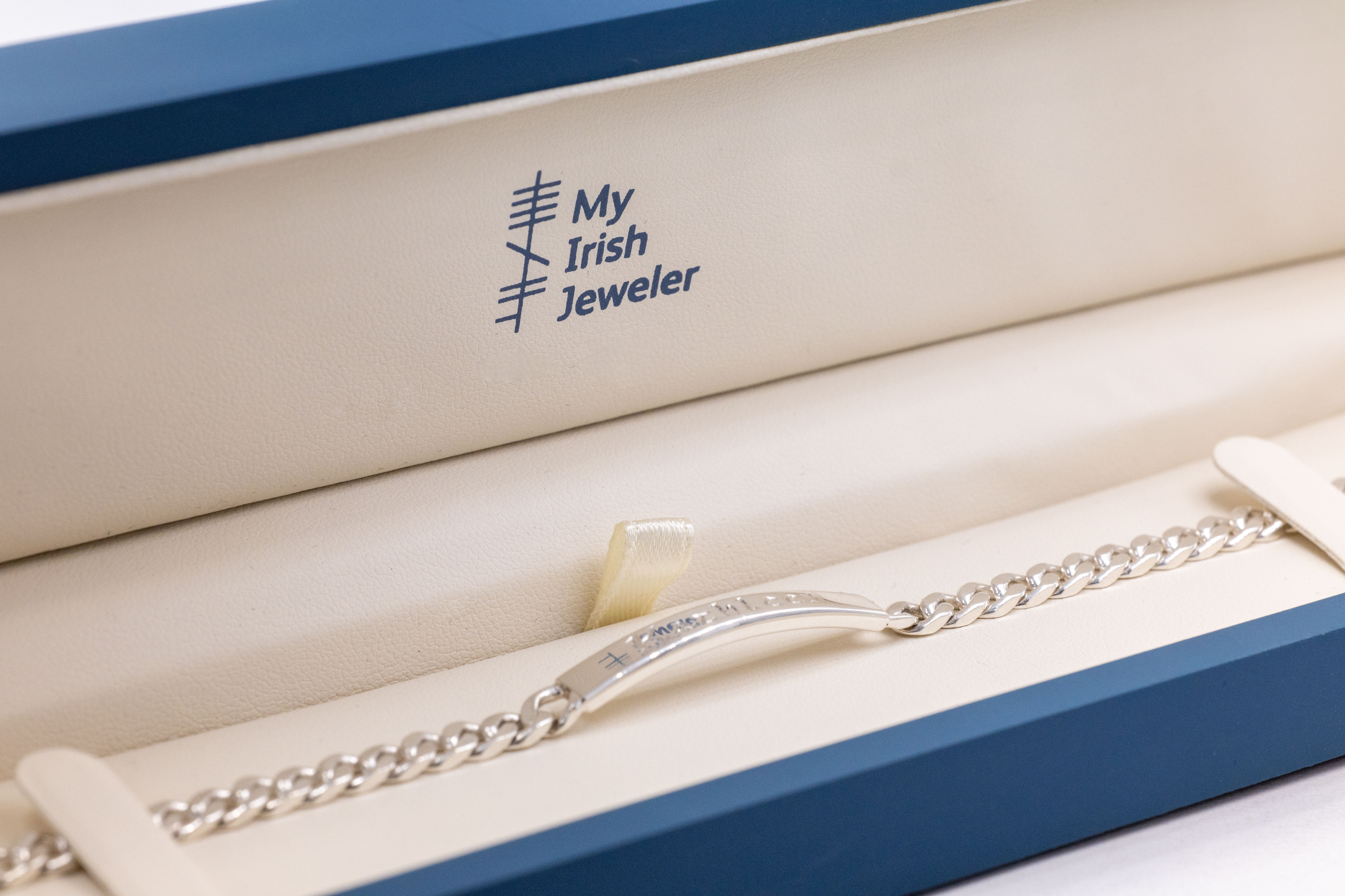 Customizable Sterling Silver Gaelic Engravable Bracelet With a Polished Finish For Women. In Luxury Packaging.