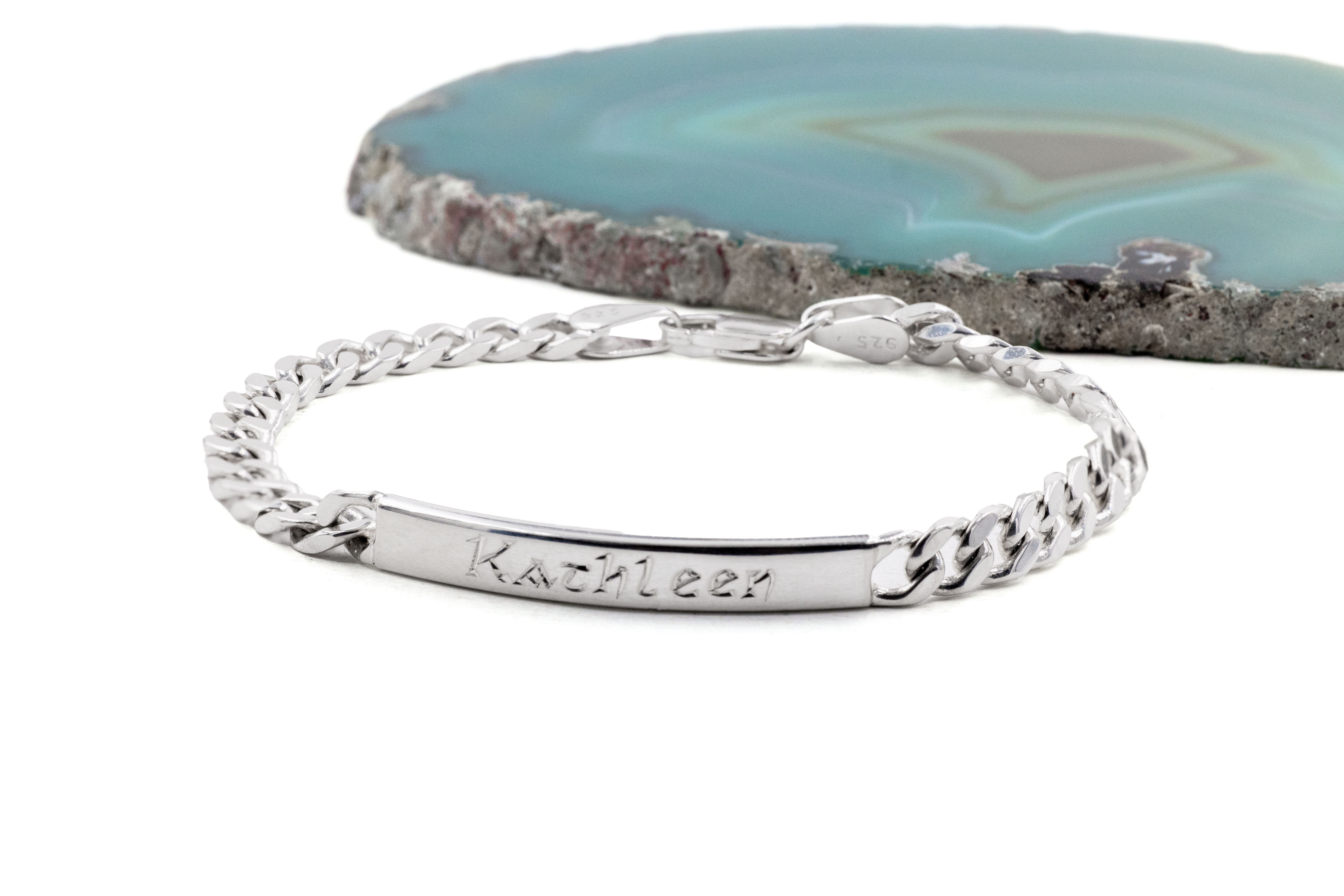 Engravable Sterling Silver Personalizable Gaelic Bracelet For Women With a Polished Finish