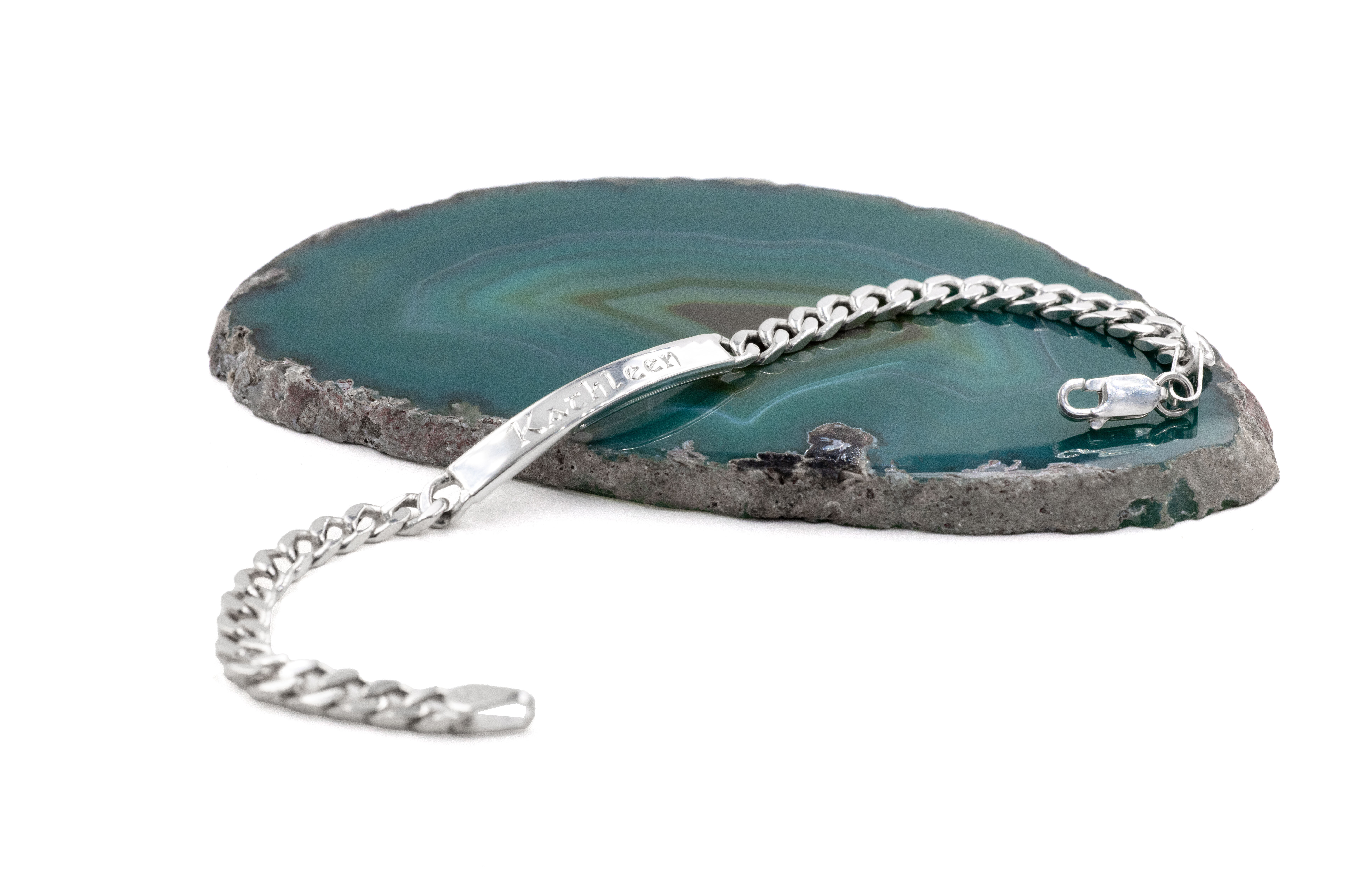 Genuine Sterling Silver Engravable Gaelic Bracelet For Women With a Polished Finish. Side View.