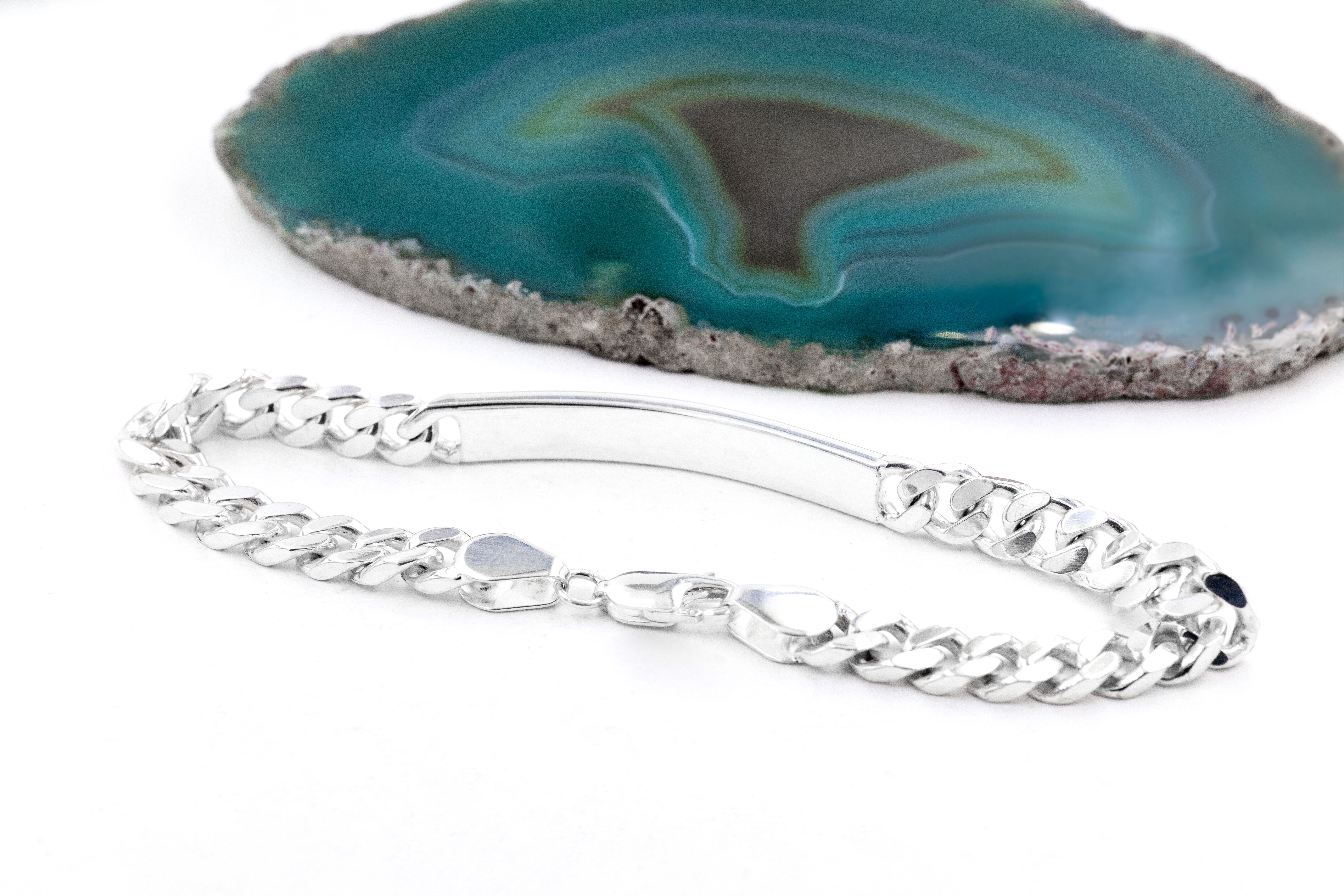 Engraved Sterling Silver Gaelic Bracelet With a Polished Finish For Men. Picture Of The Back.