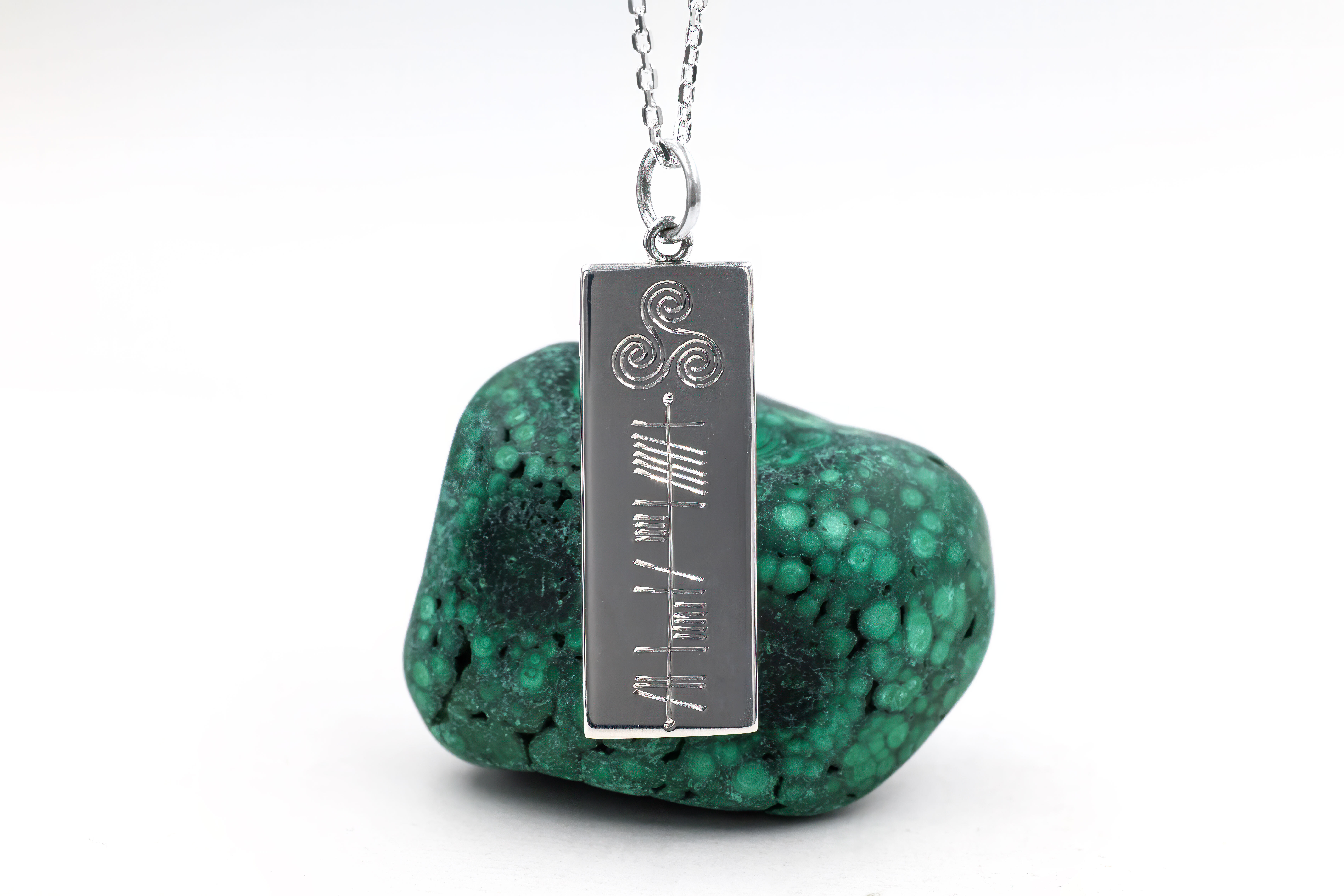 Polished Ogham & Triskele Engravable Necklace in Real Sterling Silver