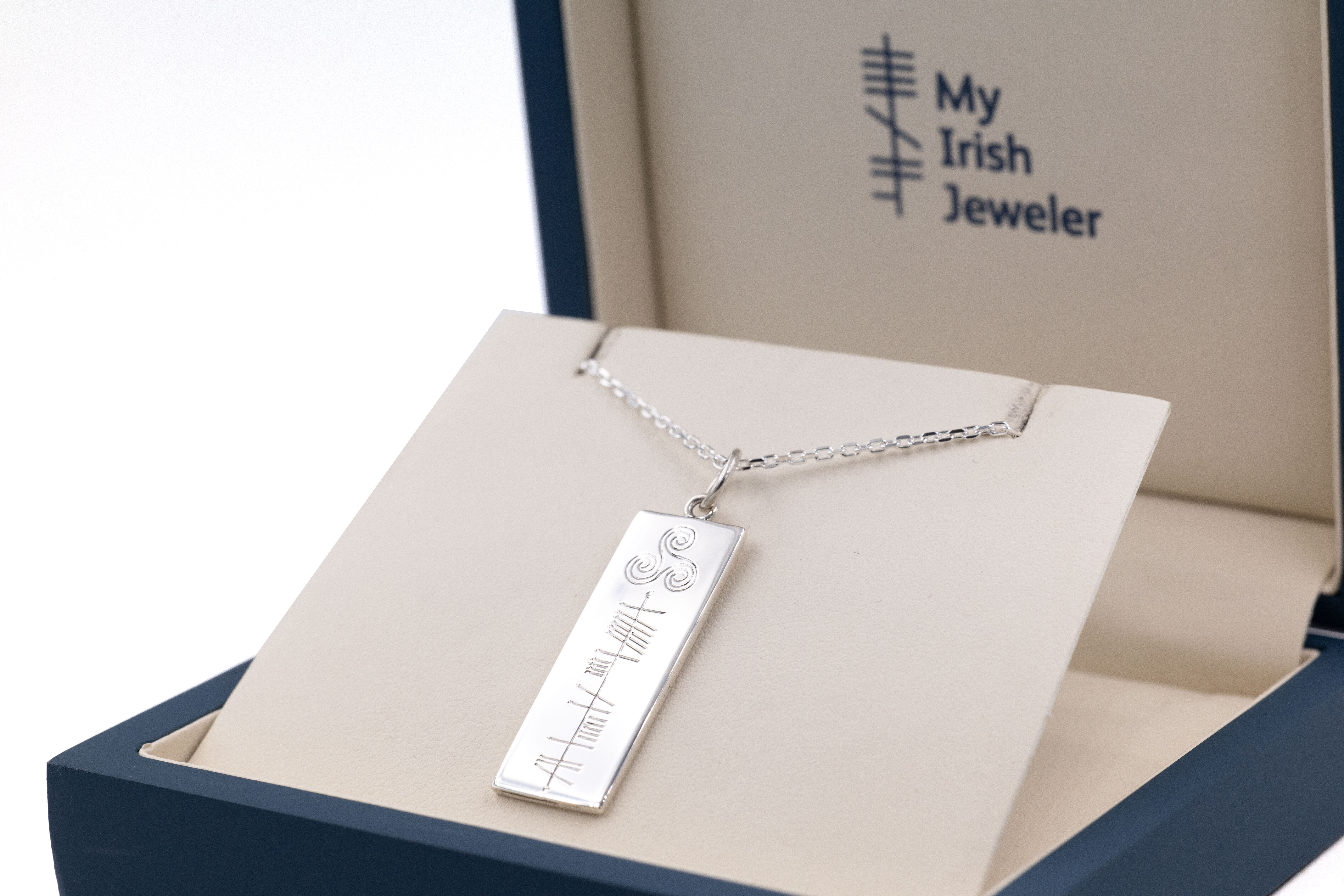 Attractive Sterling Silver Ogham Necklace With a Polished Finish. In Luxury Packaging.