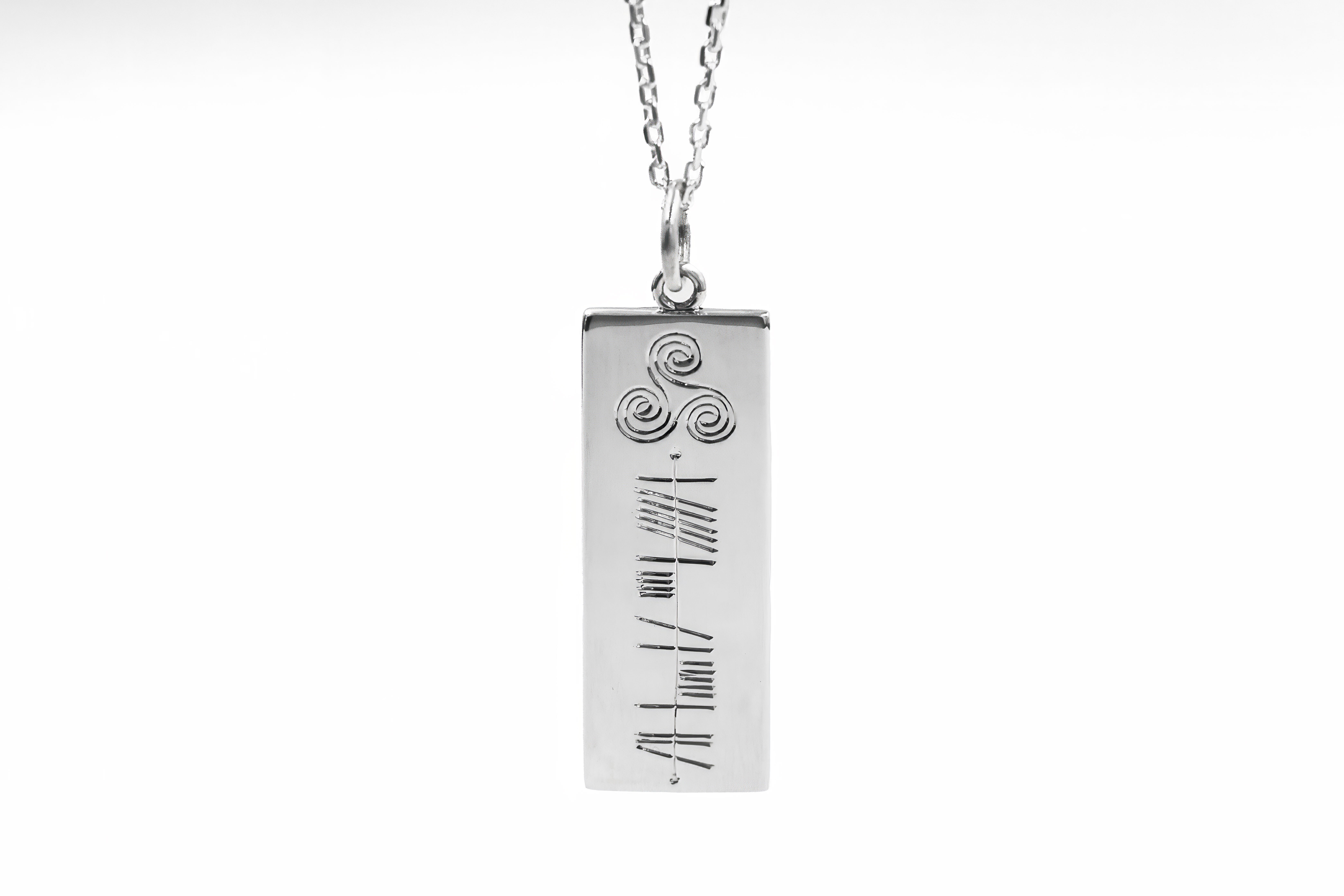 Customizable Sterling Silver Ogham Necklace With a Polished Finish