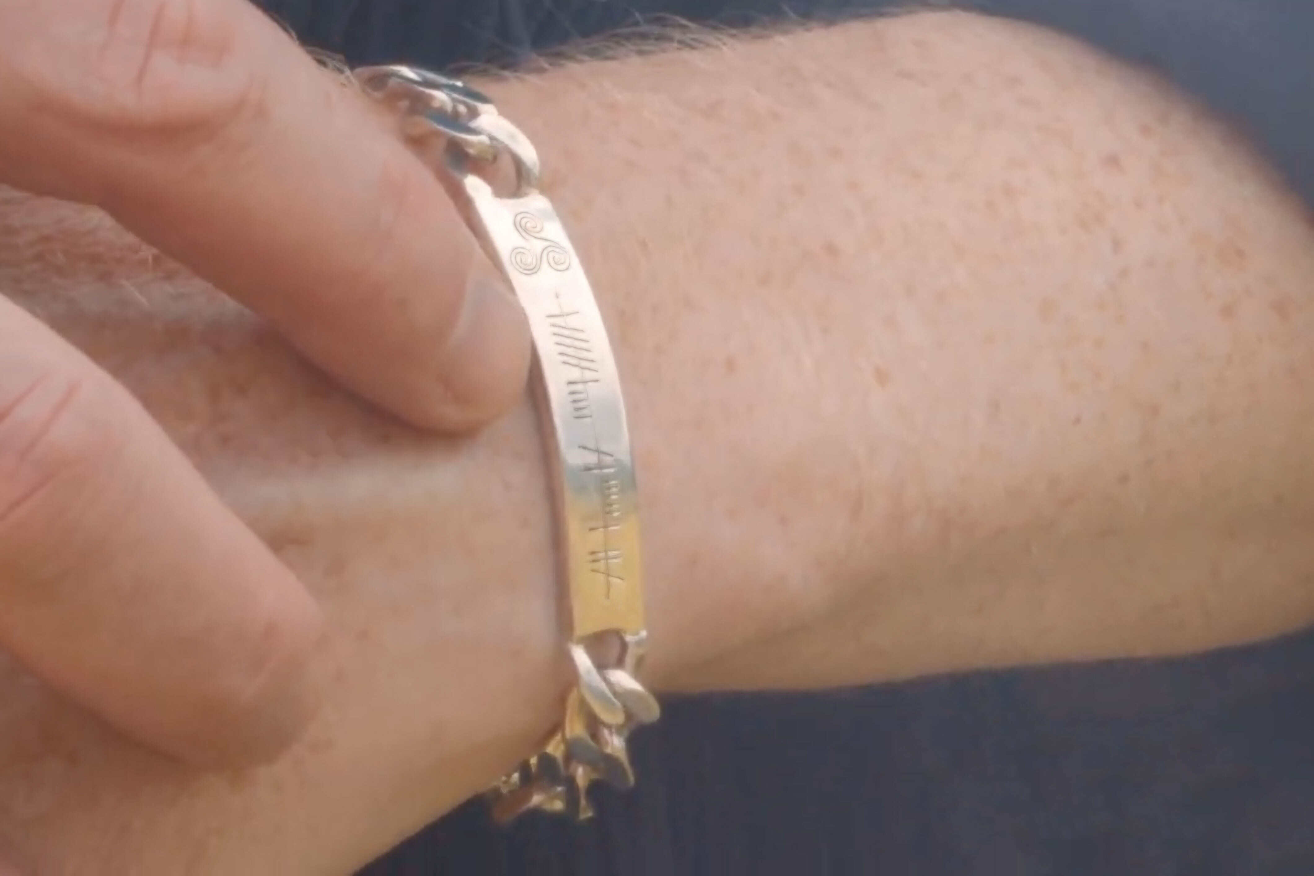 Polished Ogham Customisable Gift Set in Real Sterling Silver - Model Photo