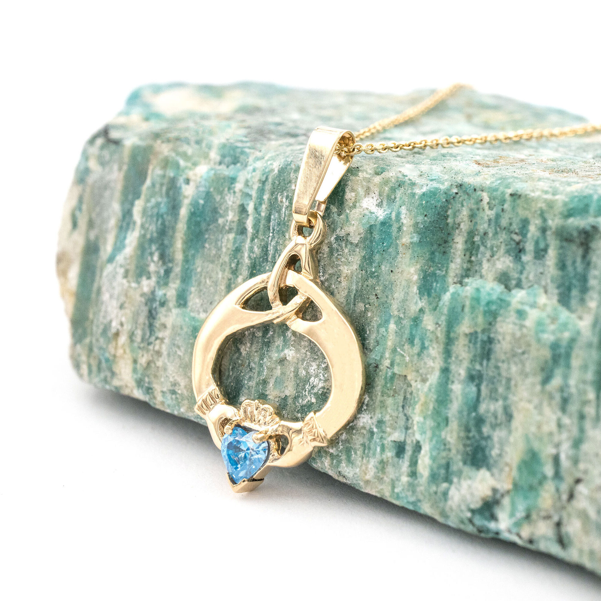 Gold Birthstone Claddagh Necklace