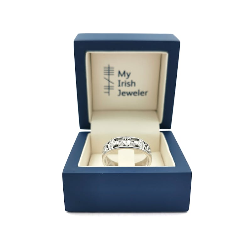 Mens Claddagh 5.0mm Ring in 14K White Gold