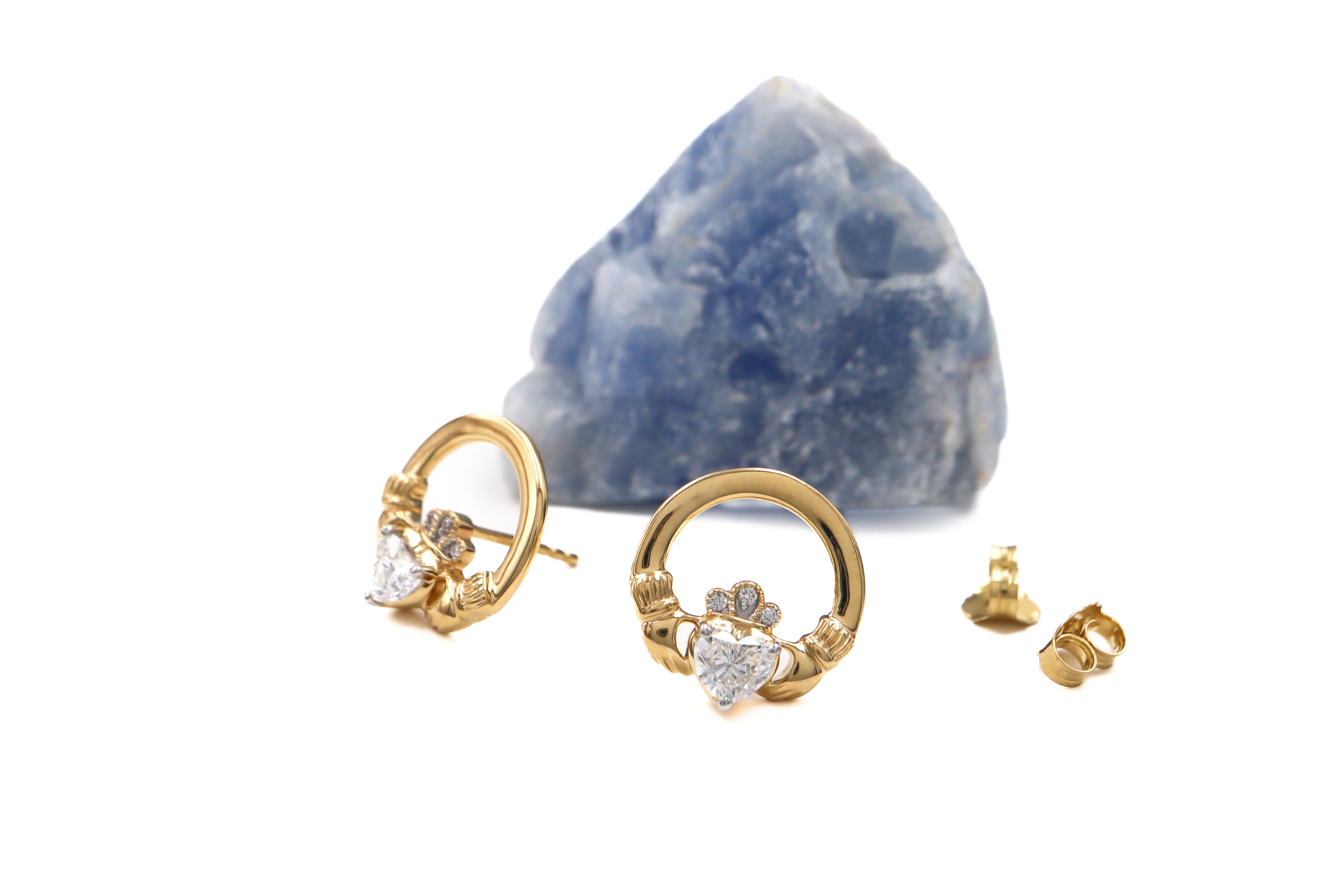 Gorgeous Yellow Gold Claddagh Earrings For Women With a Polished Finish
