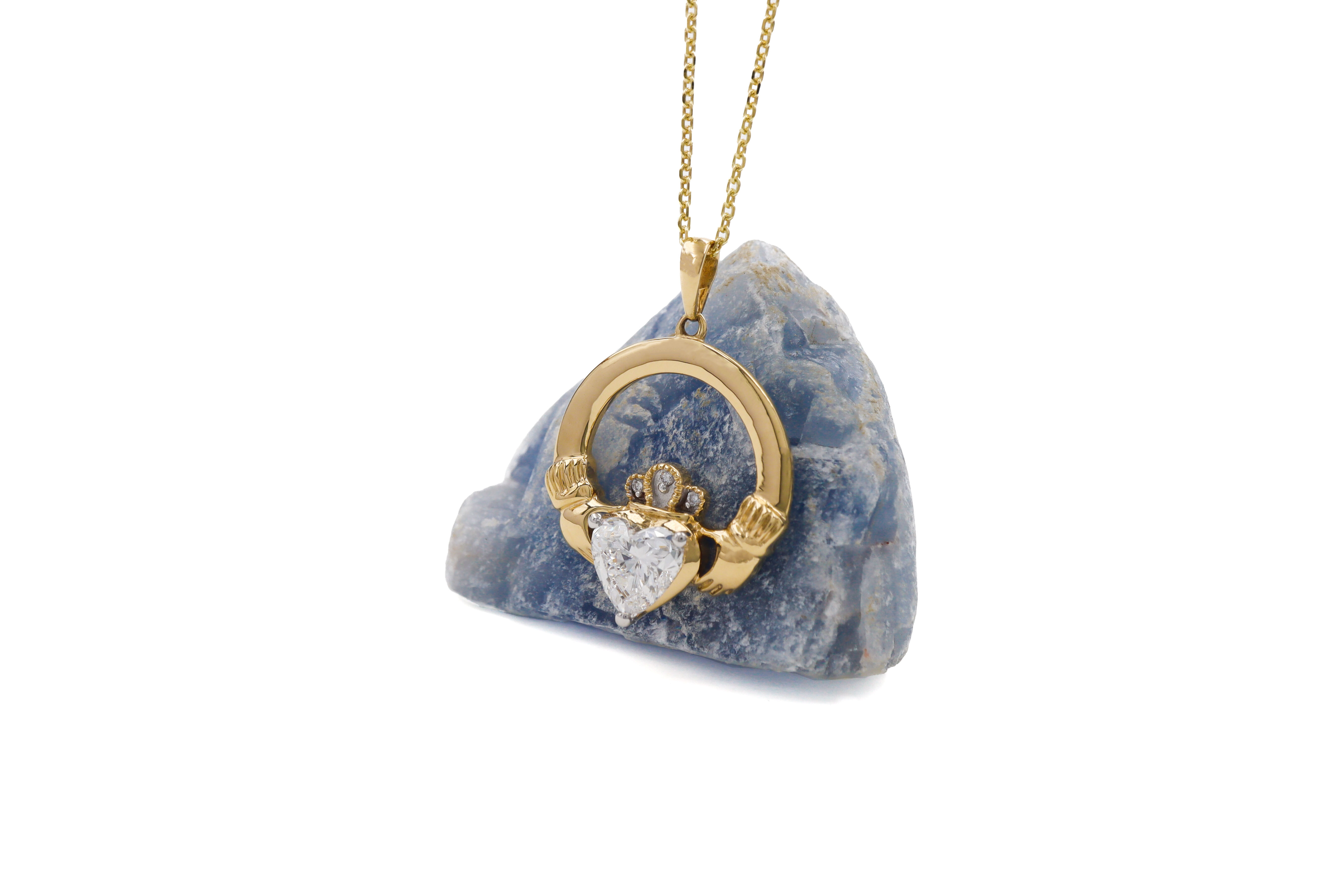 Genuine Yellow Gold Claddagh Necklace For Women