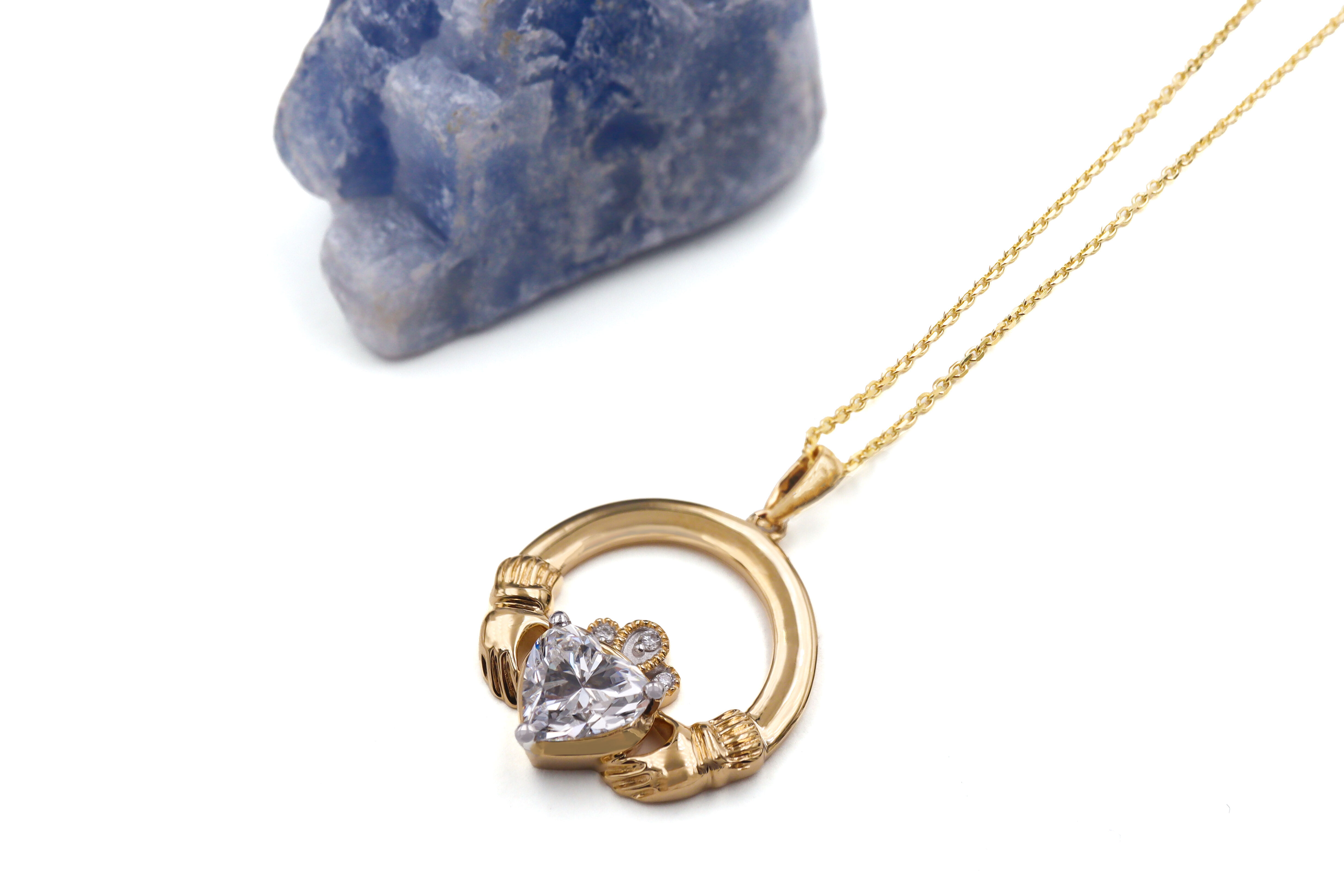 Attractive 14K Yellow Gold Claddagh Necklace For Women