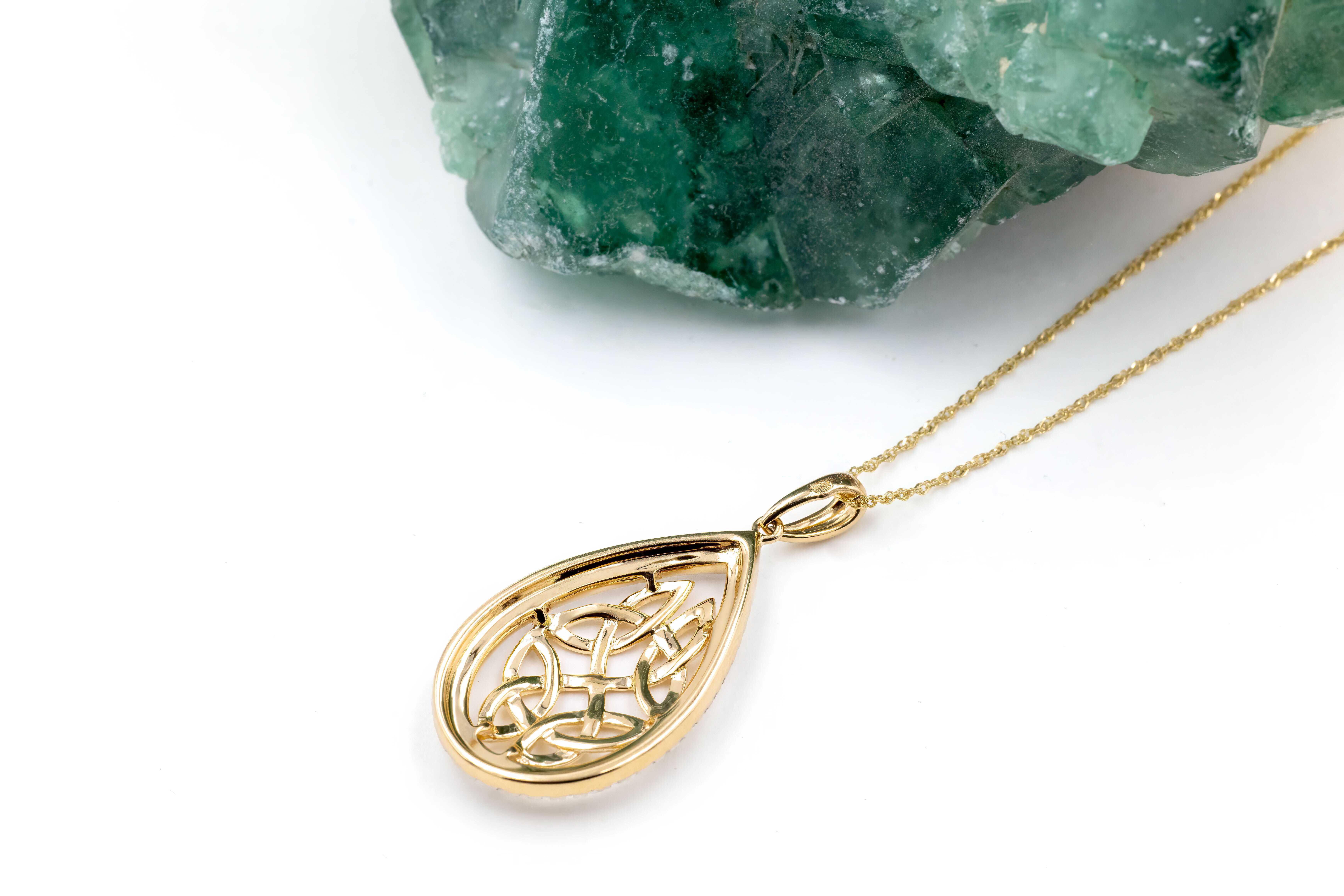 Attractive Yellow Gold Trinity Knot Necklace For Women. Picture Of The Back.